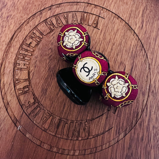 CC- vintage beige camellia & burgundy CC070- 6 coins hairclip