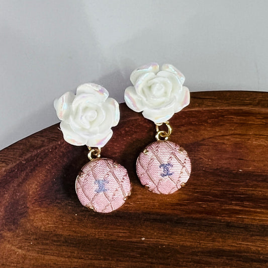 CC- Pink & lavender with CC logo- CC075- earring