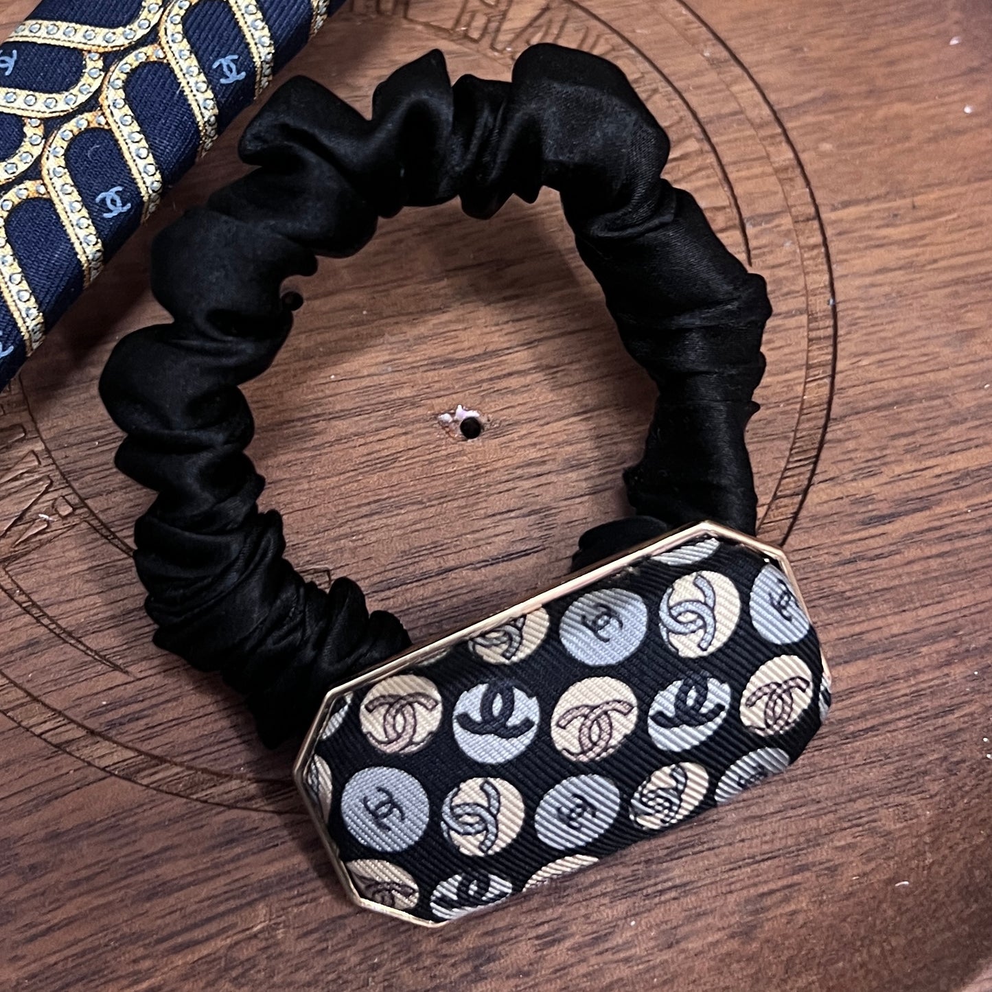 CC- Black, grey & Beige with CC logo bubble-CC060- hairclip
