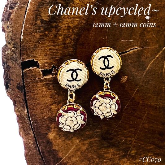 CC- vintage beige camellia & burgundy CC070- earrings