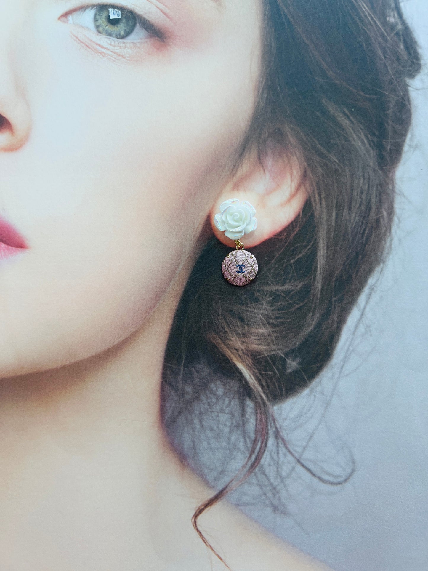 CC- Pink & lavender with CC logo- CC075- earring