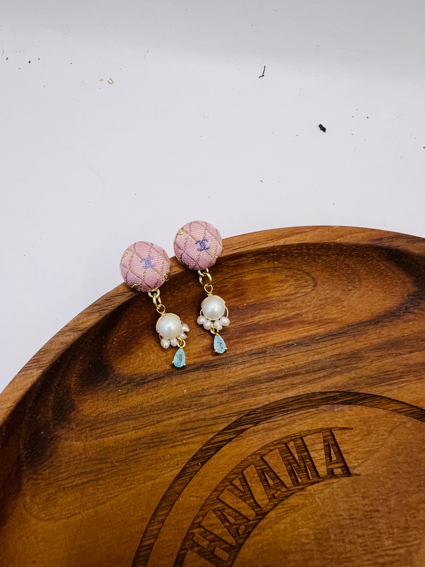 CC- Pink & lavender with CC logo- CC075- genuine pearl earring