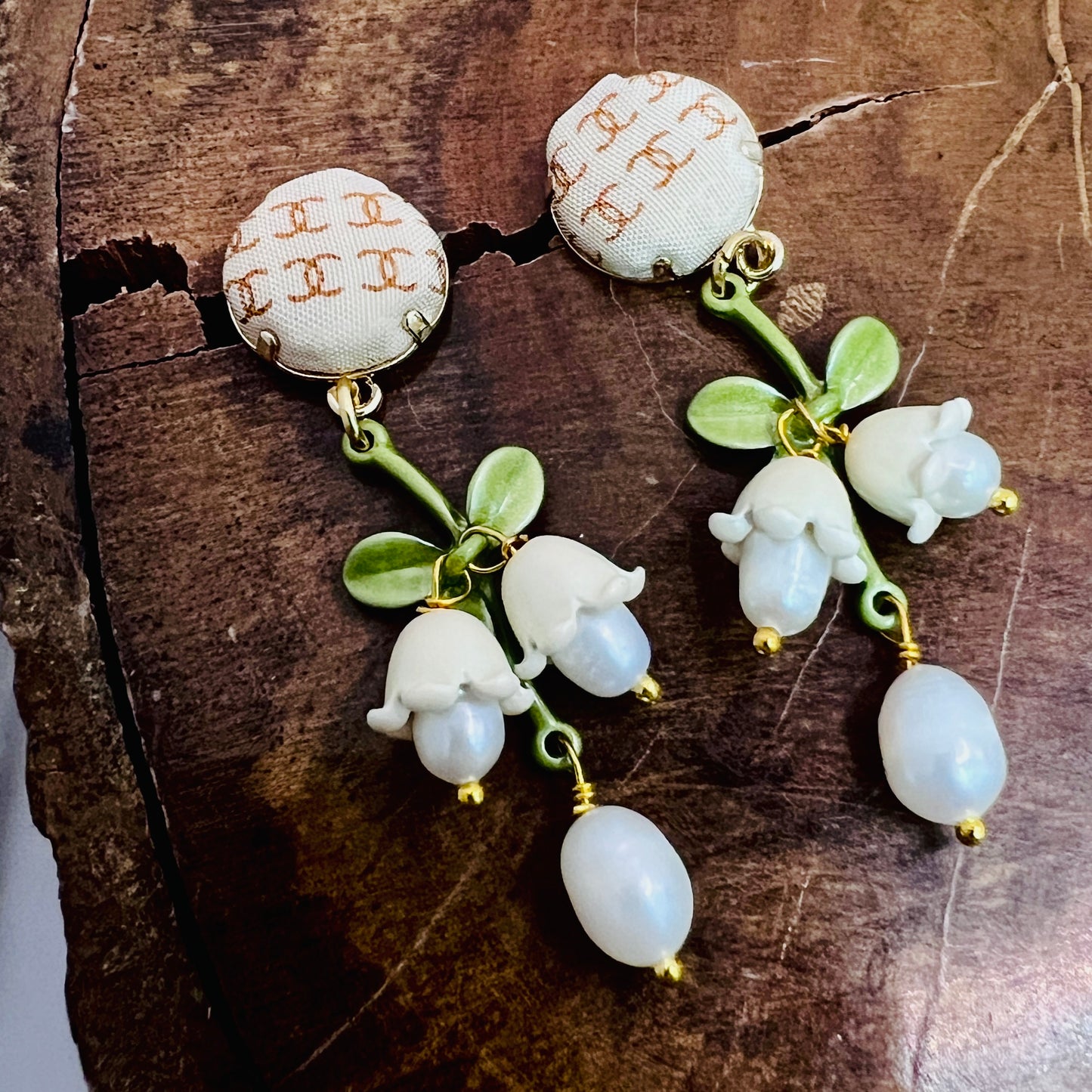 CC- Beige & ruby CC monogram- CC0030 - lily of the valley earring