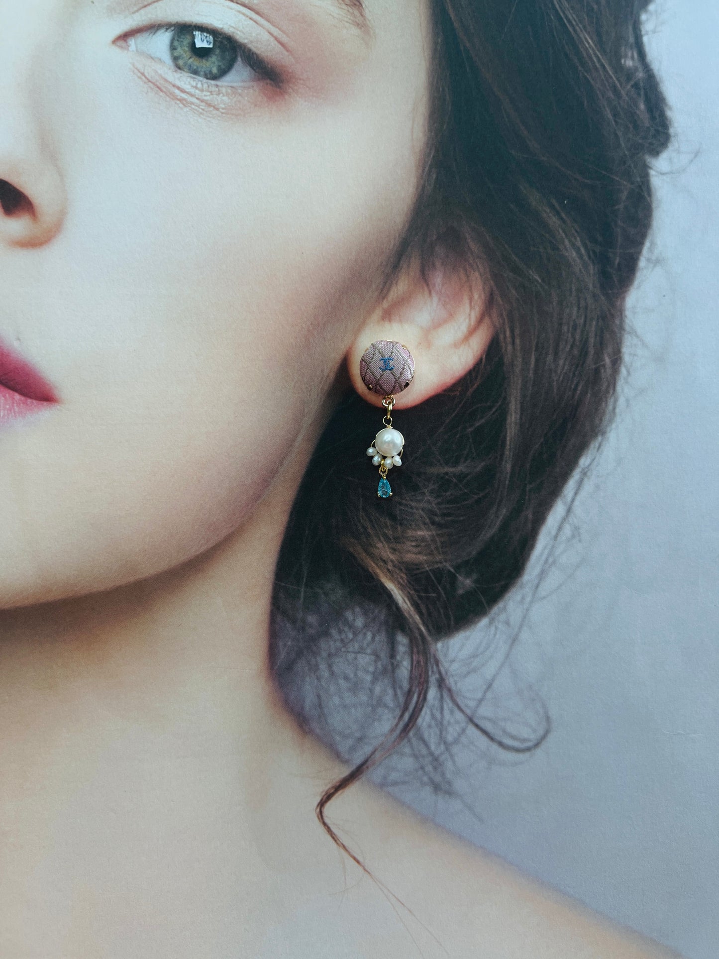 CC- Pink & lavender with CC logo- CC075- genuine pearl earring