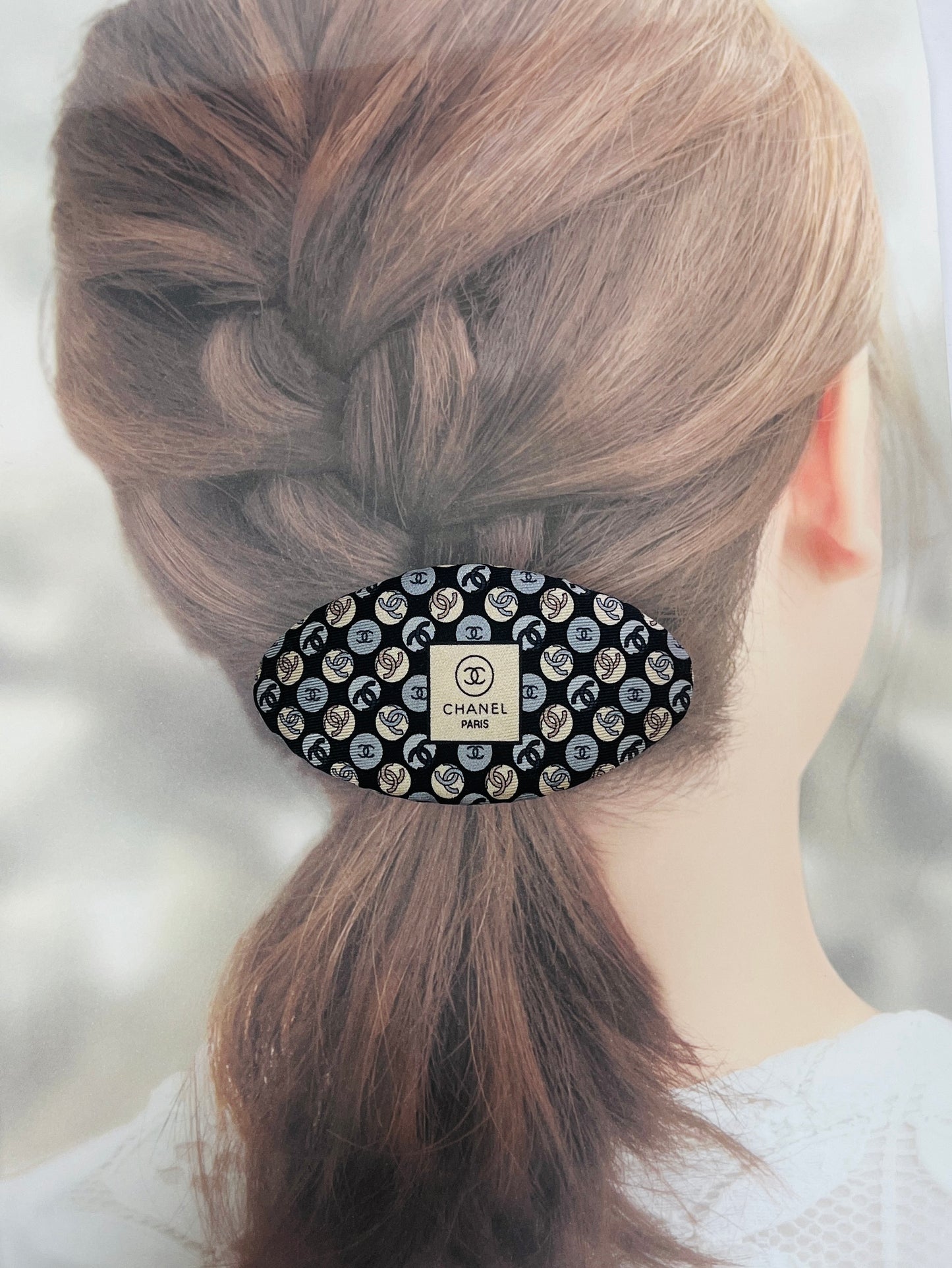 CC- Black, grey & Beige with CC logo bubble-CC060- hairclip