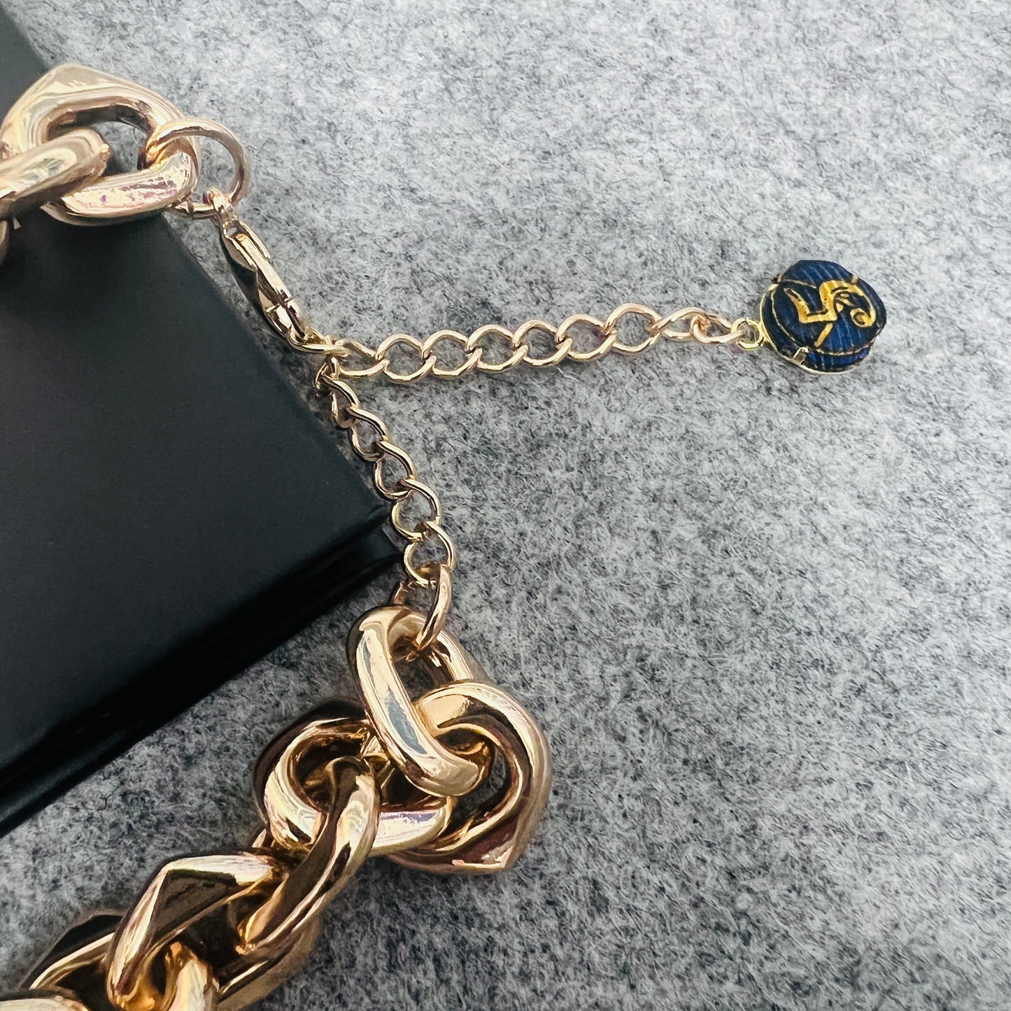 CC- Mocha with navy blue vintage pattern CC logo - CC093- necklace