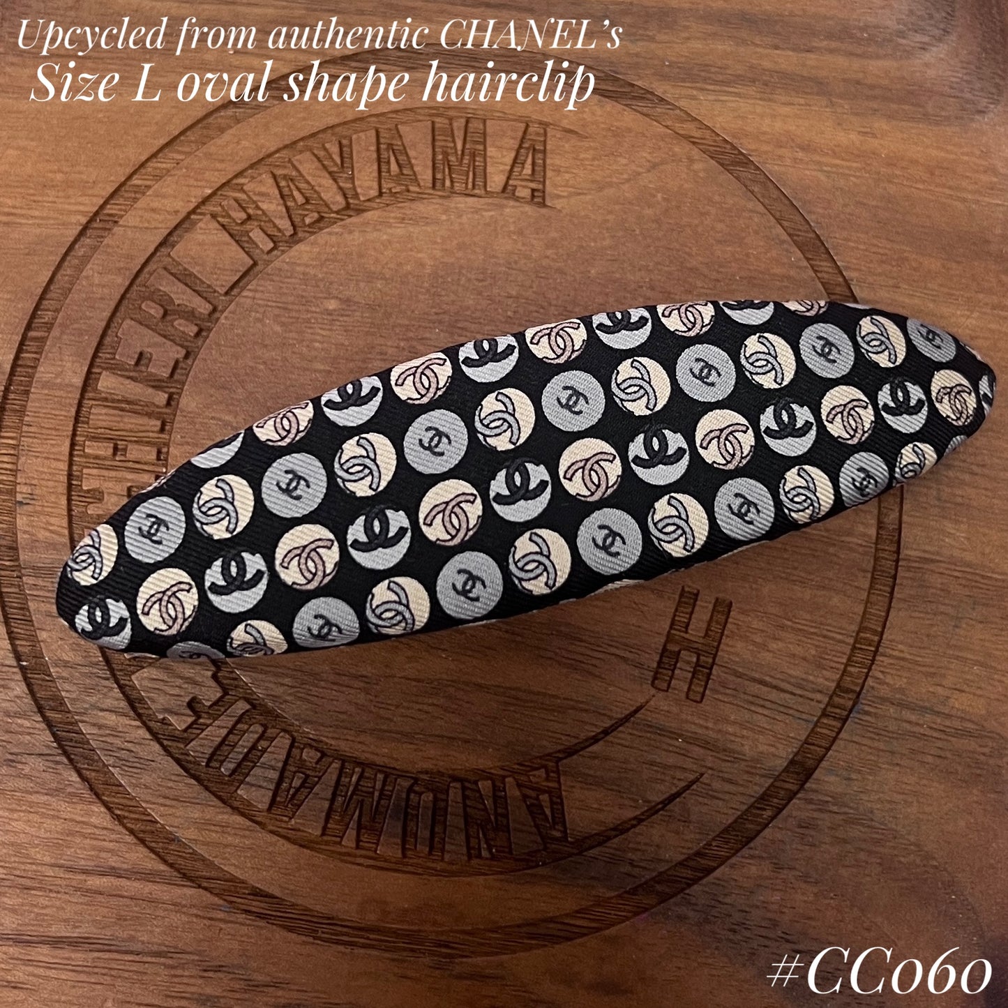 CC- Black, grey & Beige with CC logo bubble-CC060- hairclip