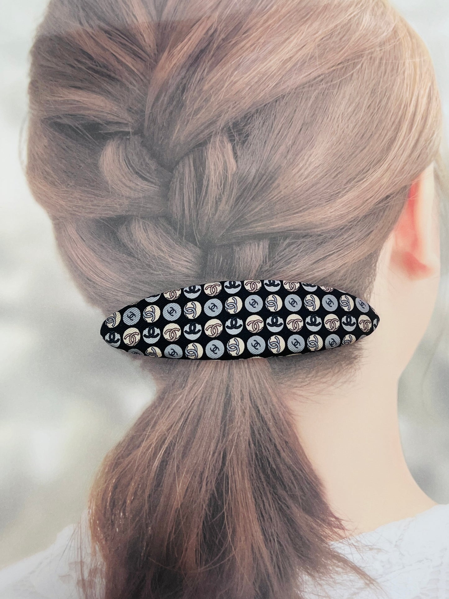 CC- Black, grey & Beige with CC logo bubble-CC060- hairclip