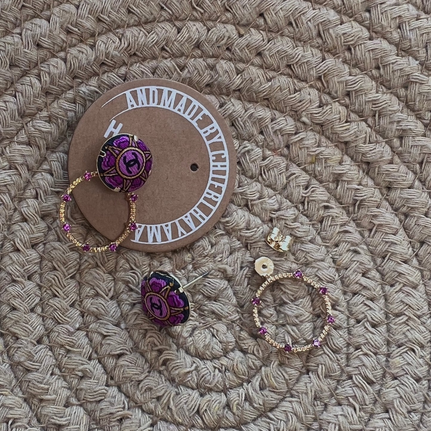 CC - shocking pink with CC logo dots CC088- earrings