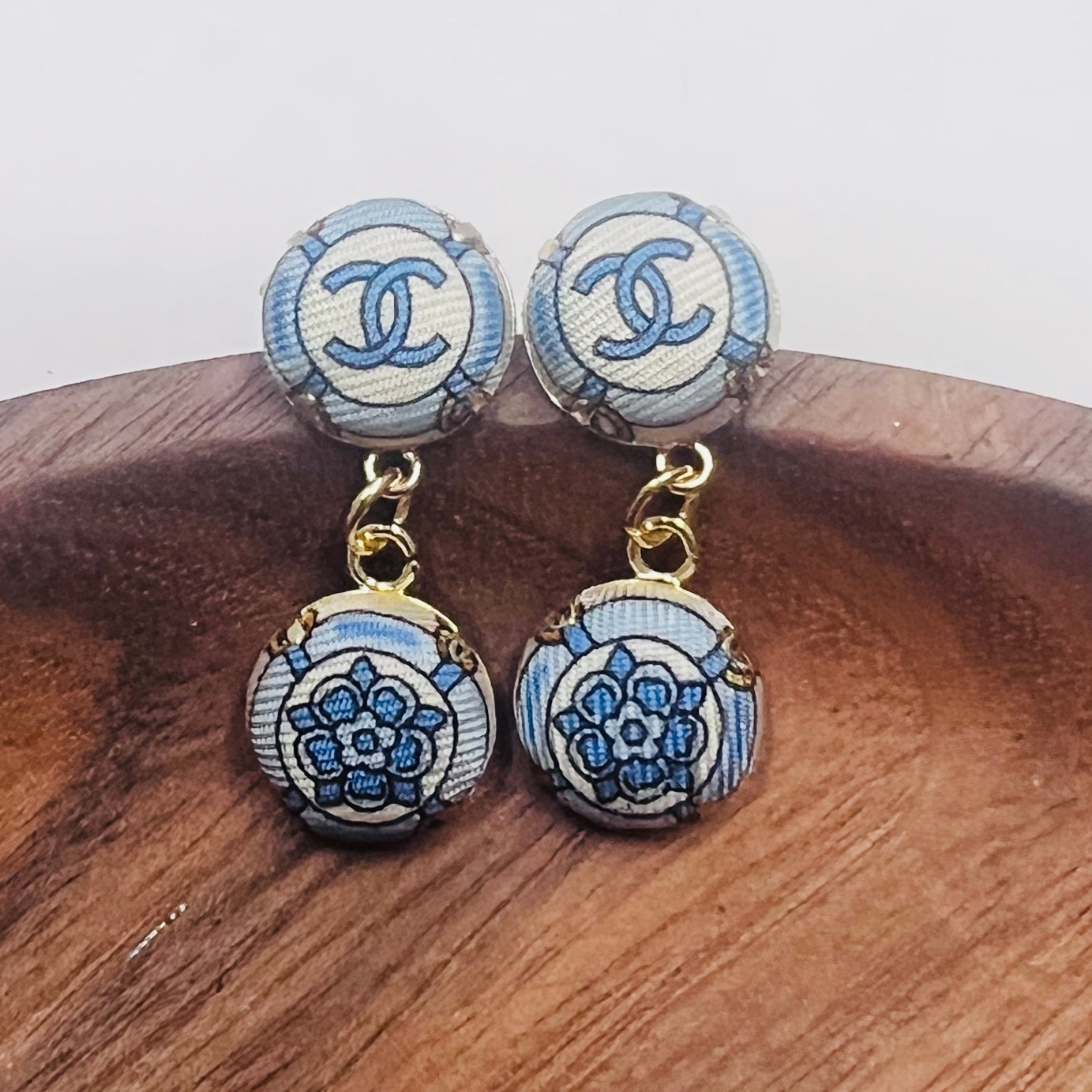 CC- Copen Blue Camellias with CC logo CC0695- earring