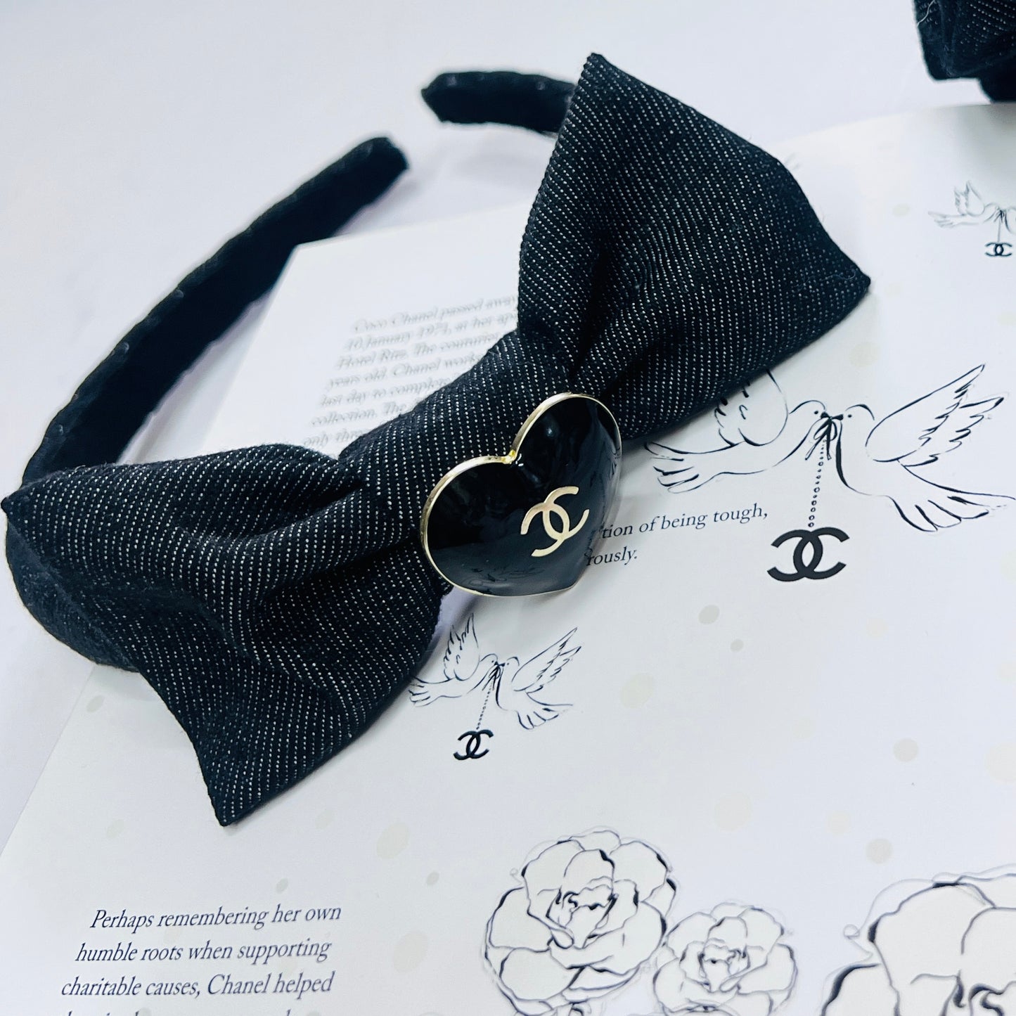 CC-black demin headband with heart shape CC charm