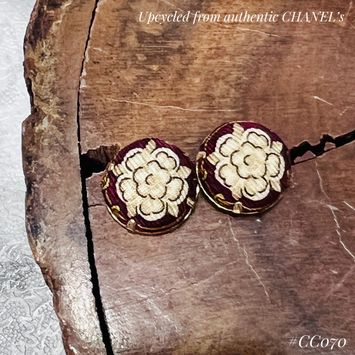 CC- vintage beige camellia & burgundy CC070- earrings