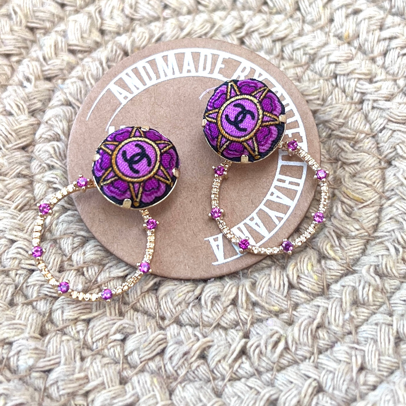 CC - shocking pink with CC logo dots CC088- earrings