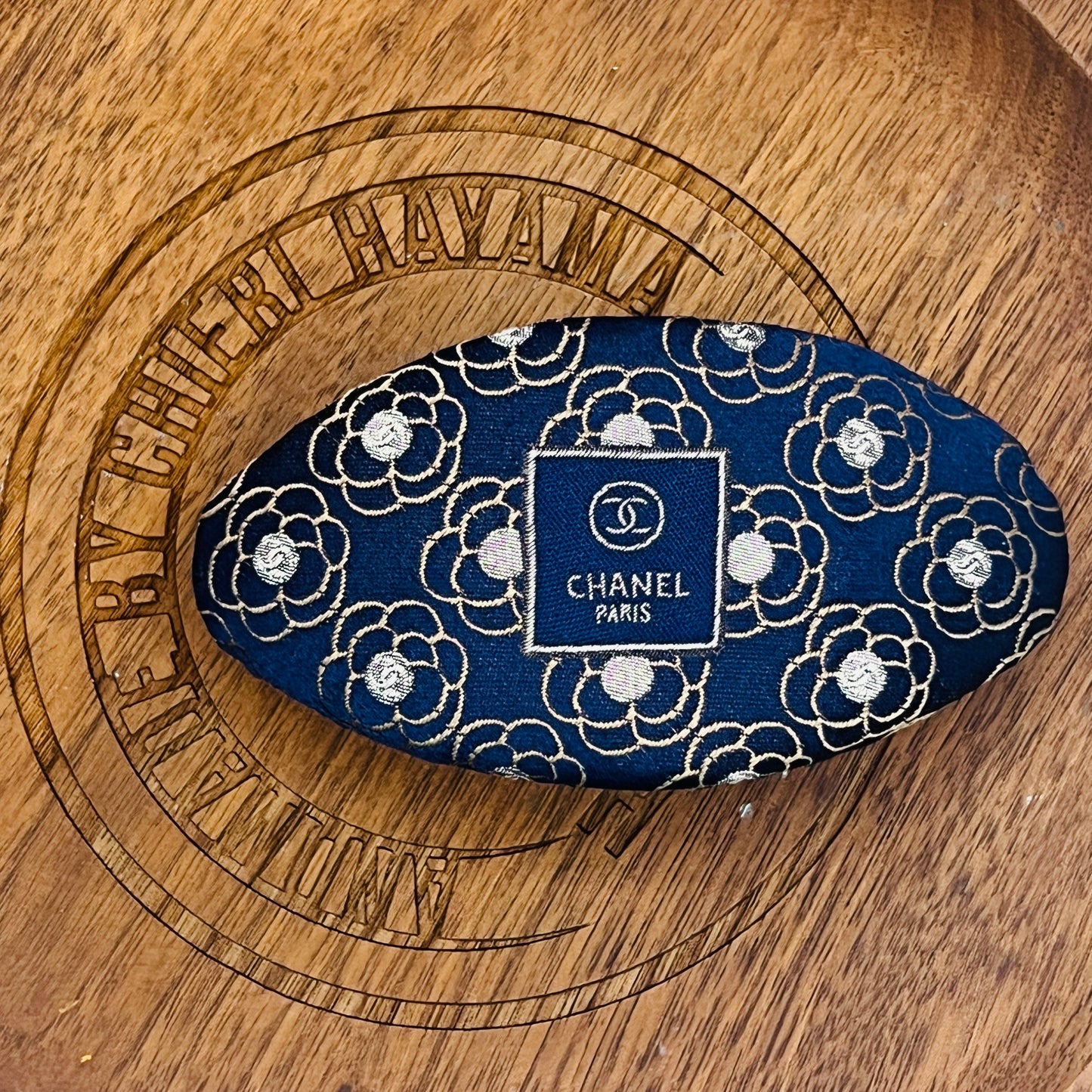 CC- CC0081- Navy & Rose Gold camellia with CC logo- clip