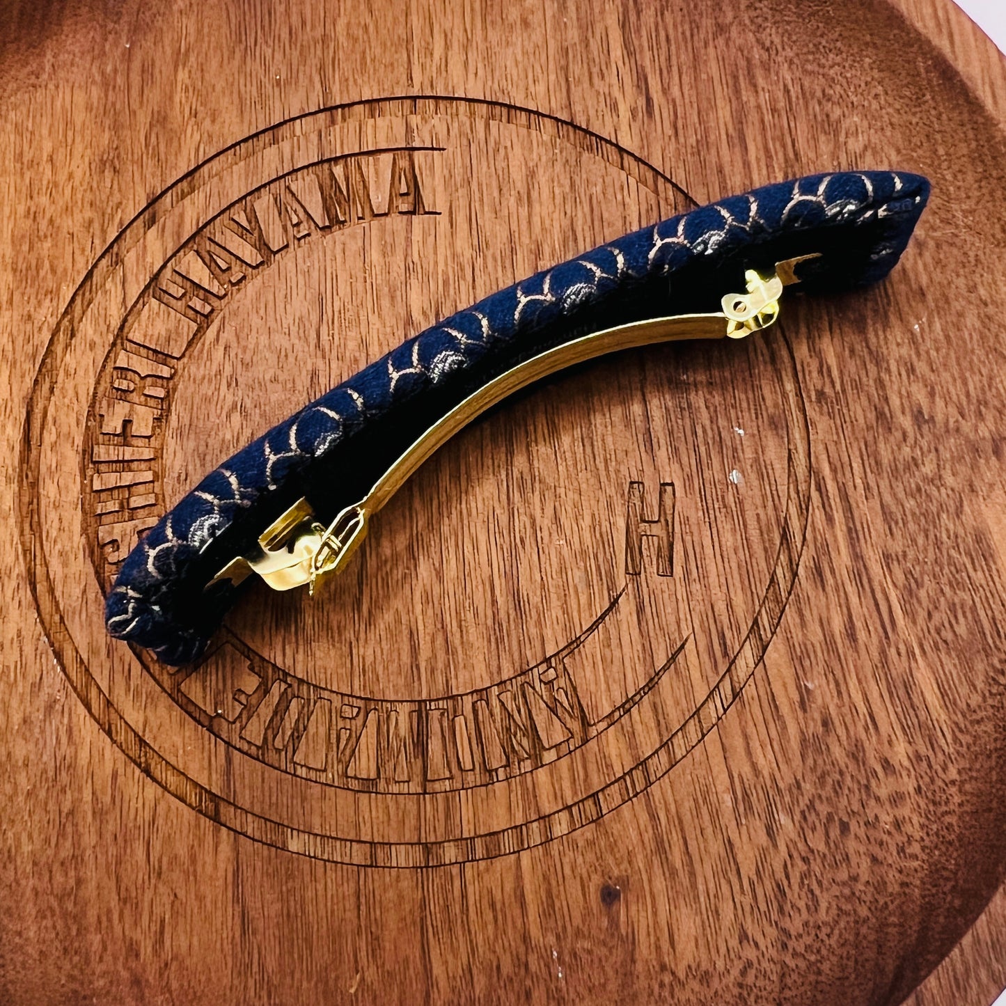 CC- CC0081- Navy & Rose Gold camellia with CC logo- clip