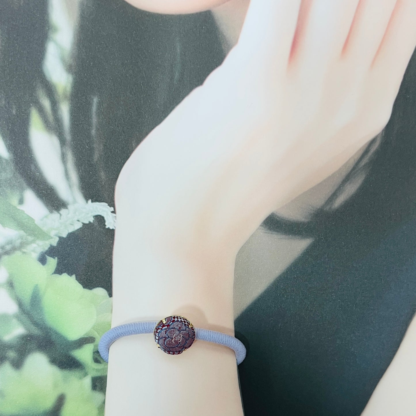 CC- Greyish purple Camellias with CC logo CC086- Hairband