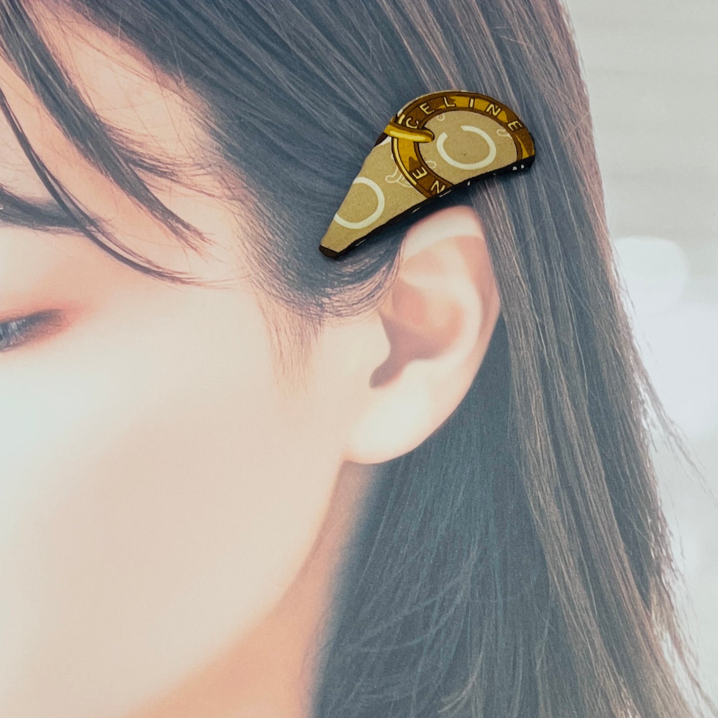 C-C celine upcycled classic monogram Korean girl hair clip