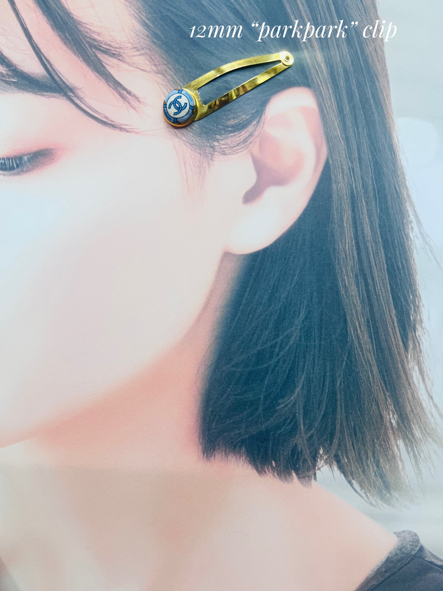 CC- Copen Blue Camellias with CC logo CC0695- hairclip