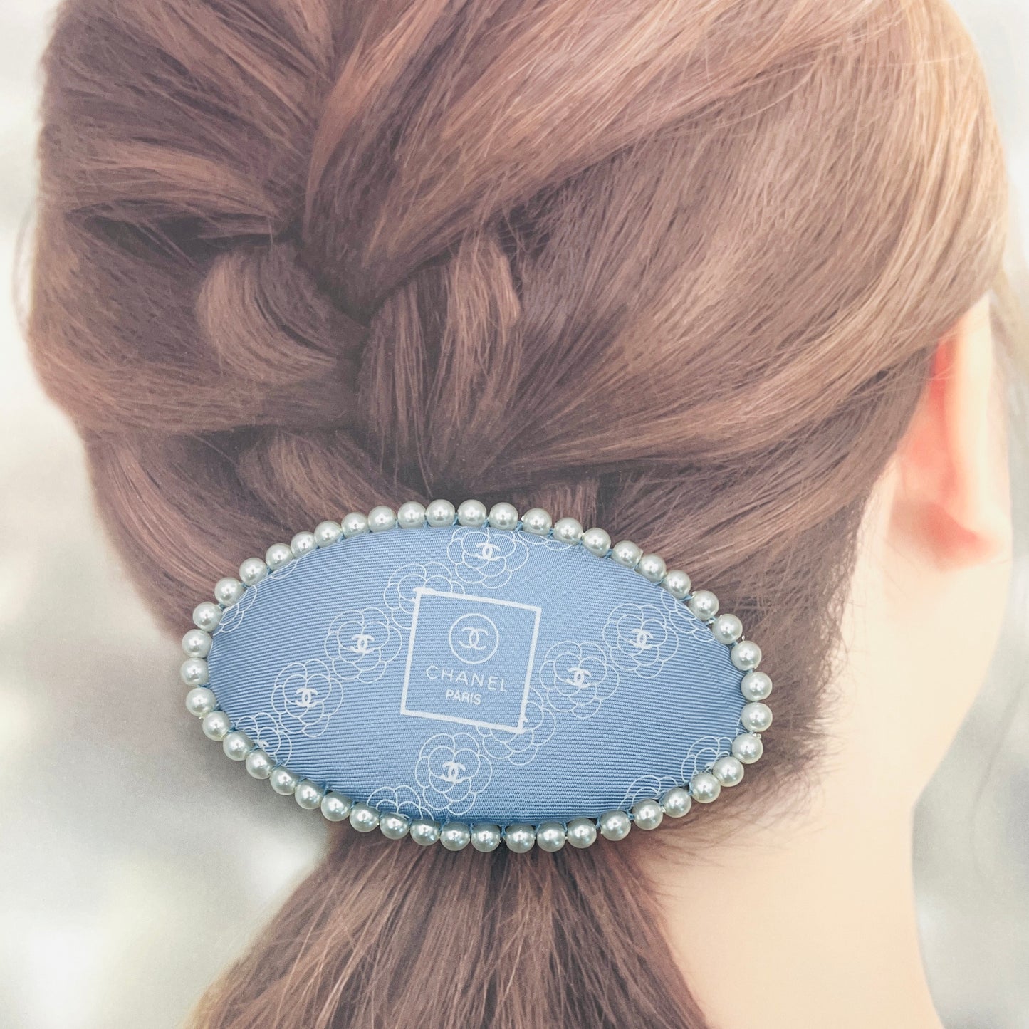 CC- Cinderella Blue Camellias with CC logo CC068- hairclip