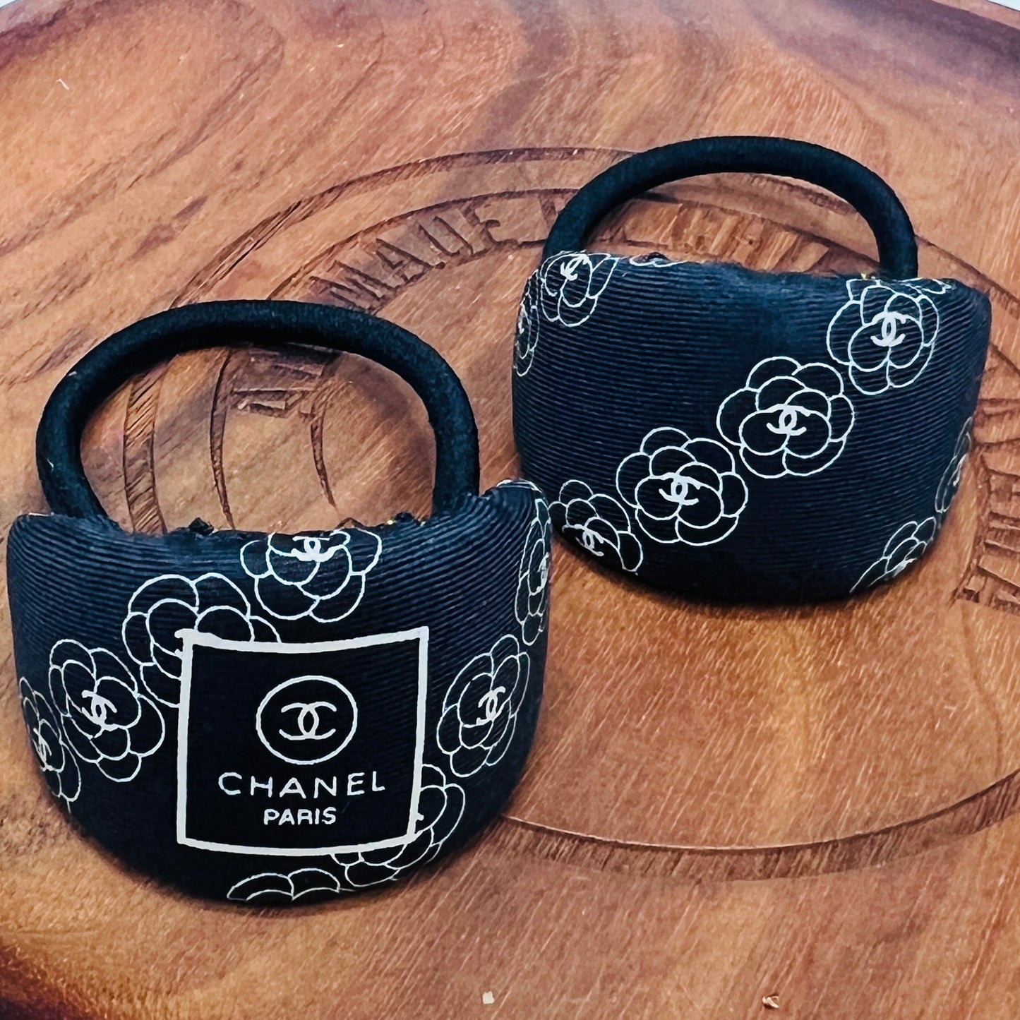 CC- Black & White Camellias with CC logo CC039-arch shape Hairband