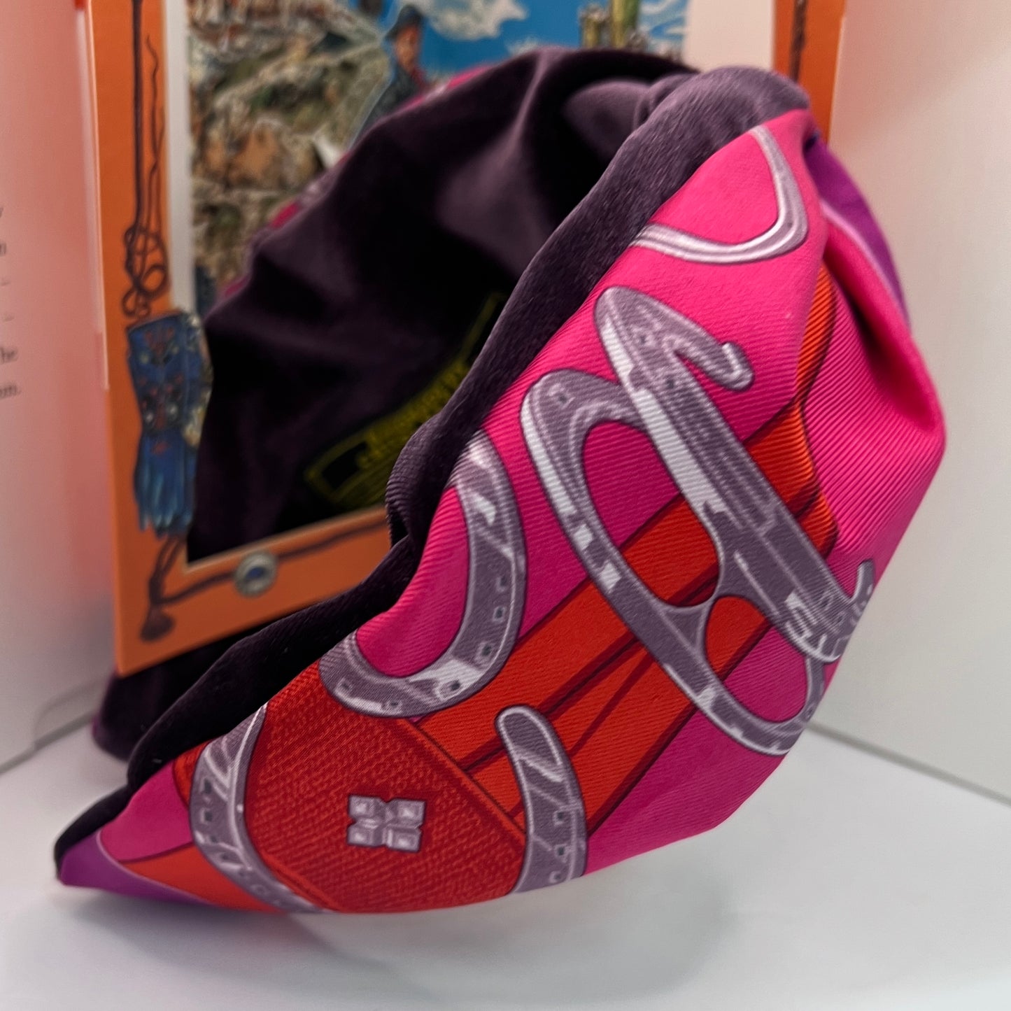 H- pink & Violet Lucky horse shoe- winter Headband