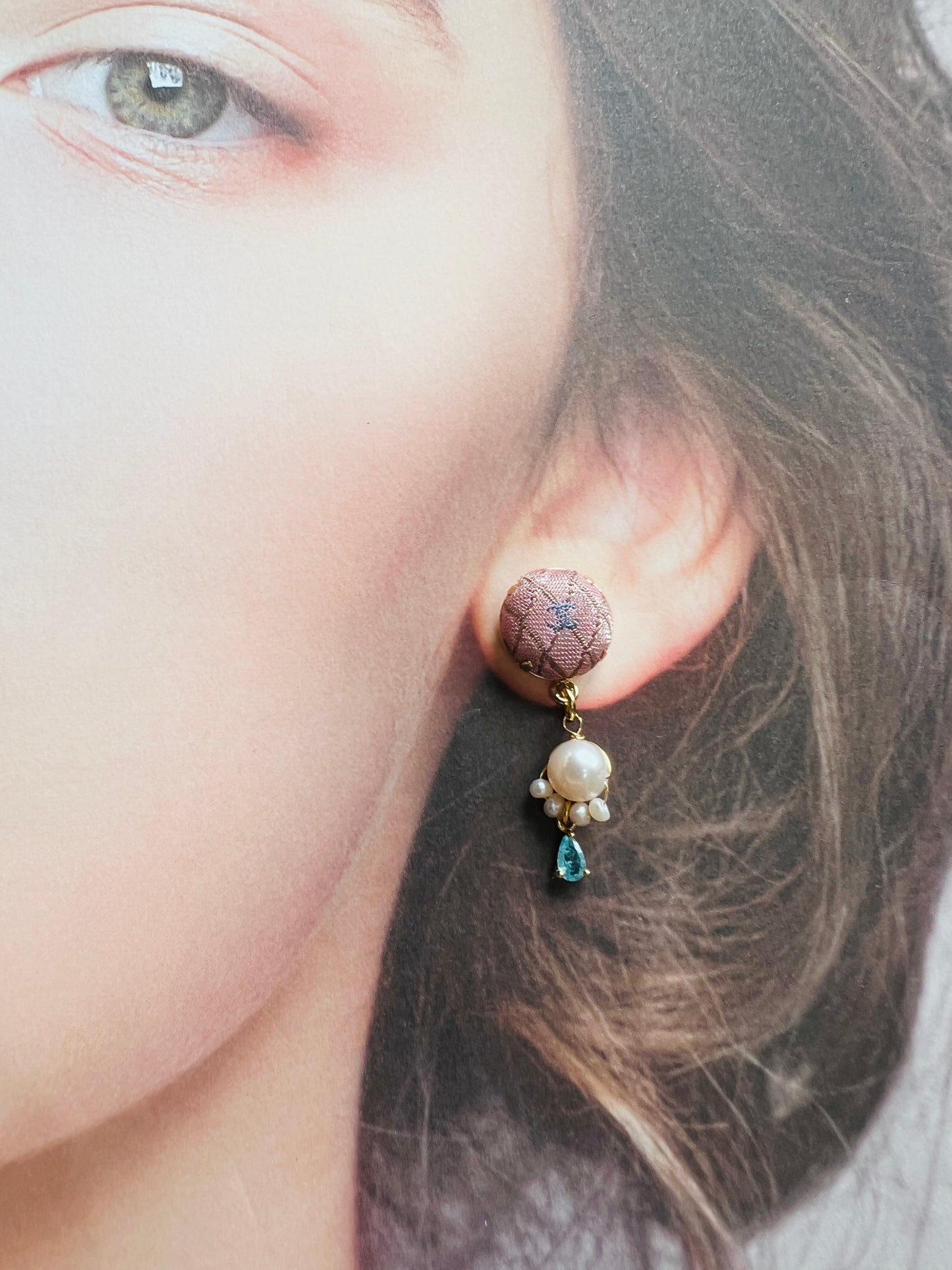 CC- Pink & lavender with CC logo- CC075- genuine pearl earring