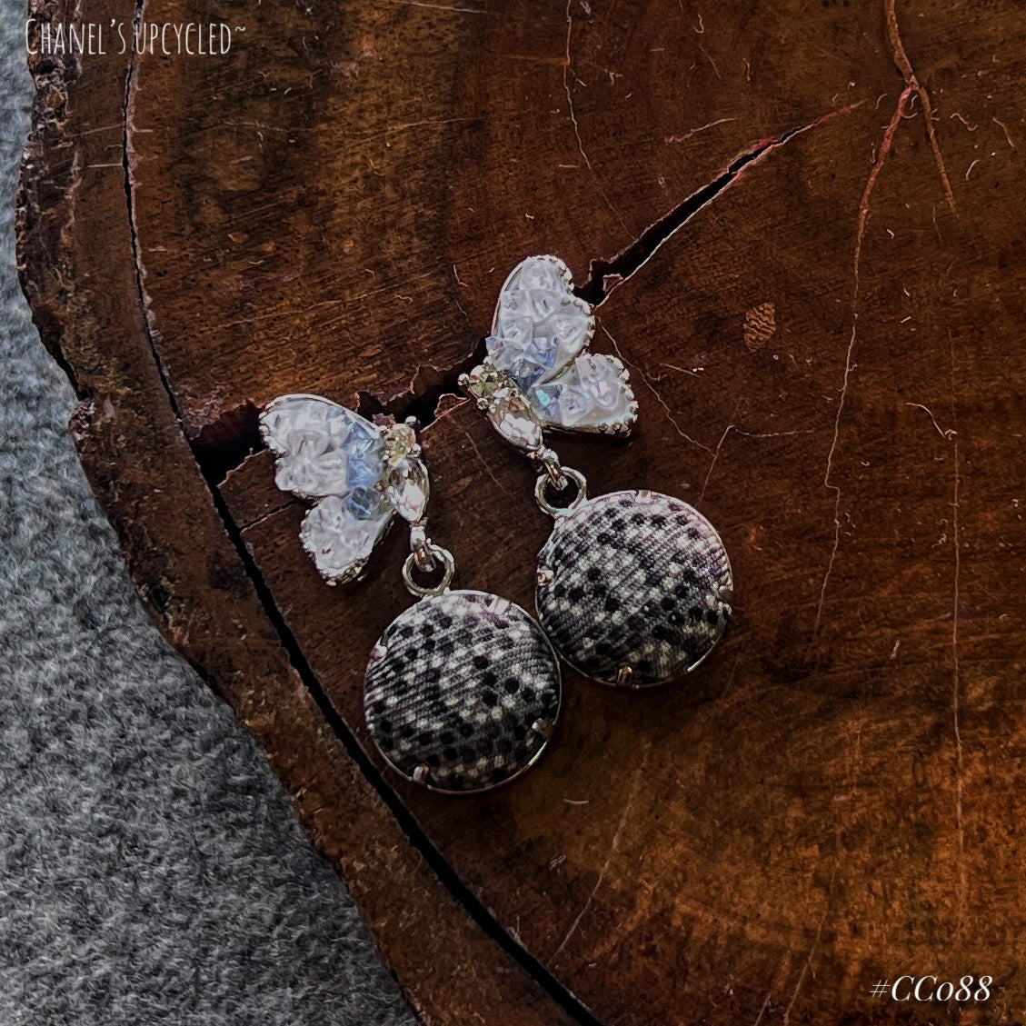 CC - black, white & grey with CC logo dots CC087- earrings