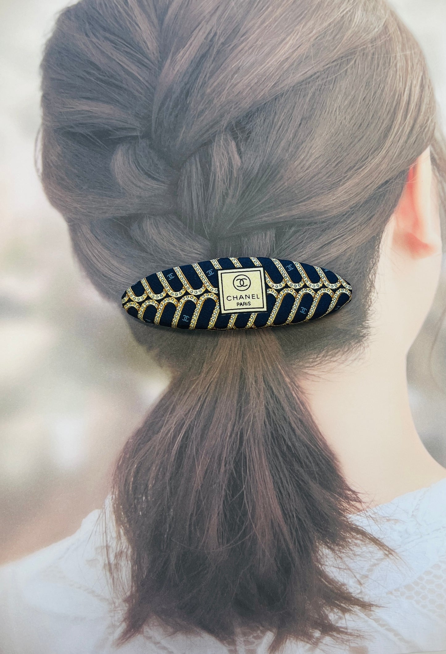 CC- Dark navy & diamond chains - CC071- Hair Clip