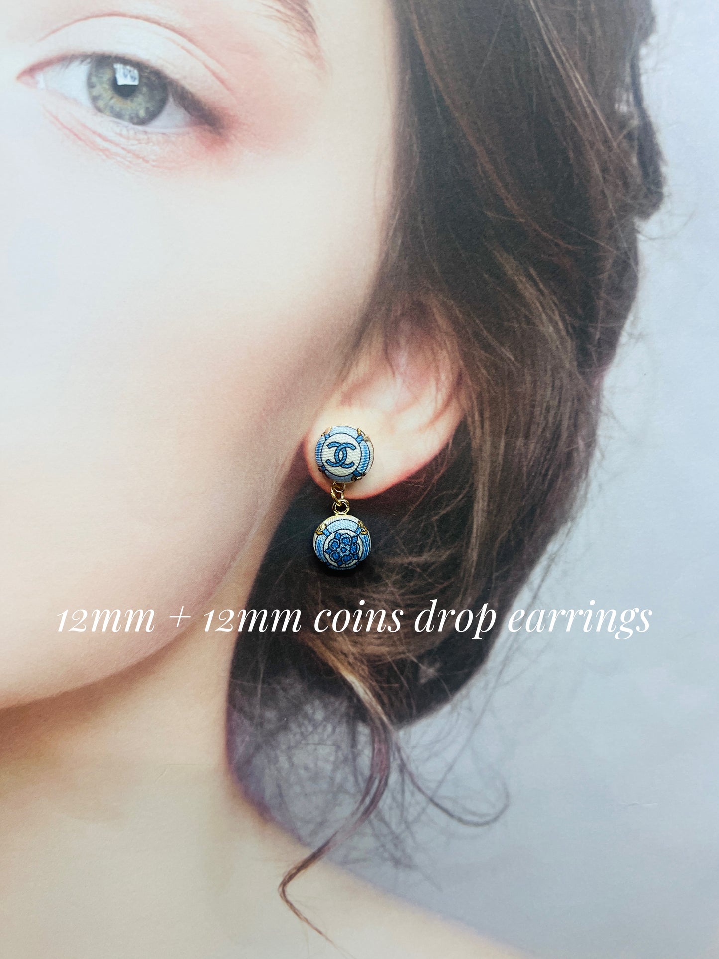 CC- Copen Blue Camellias with CC logo CC0695- earring