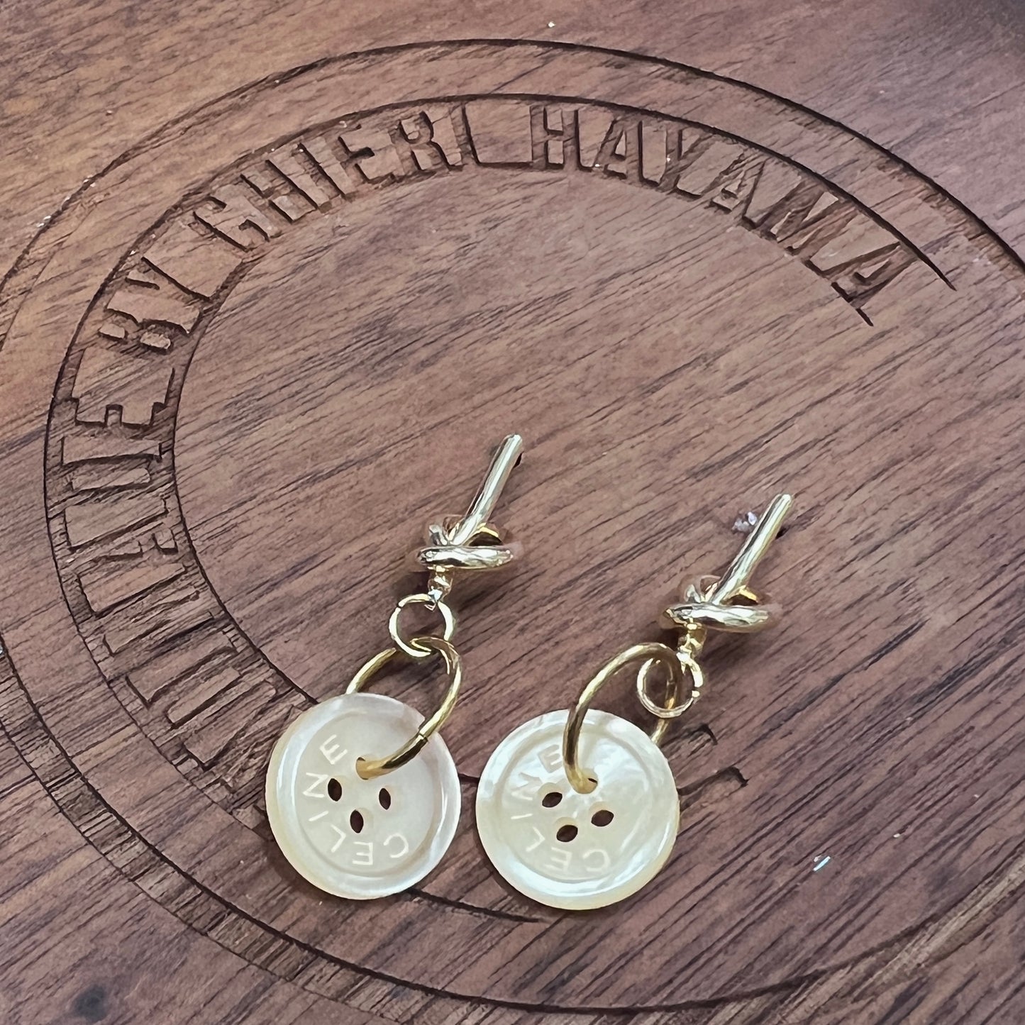 Celine button upcycled earrings