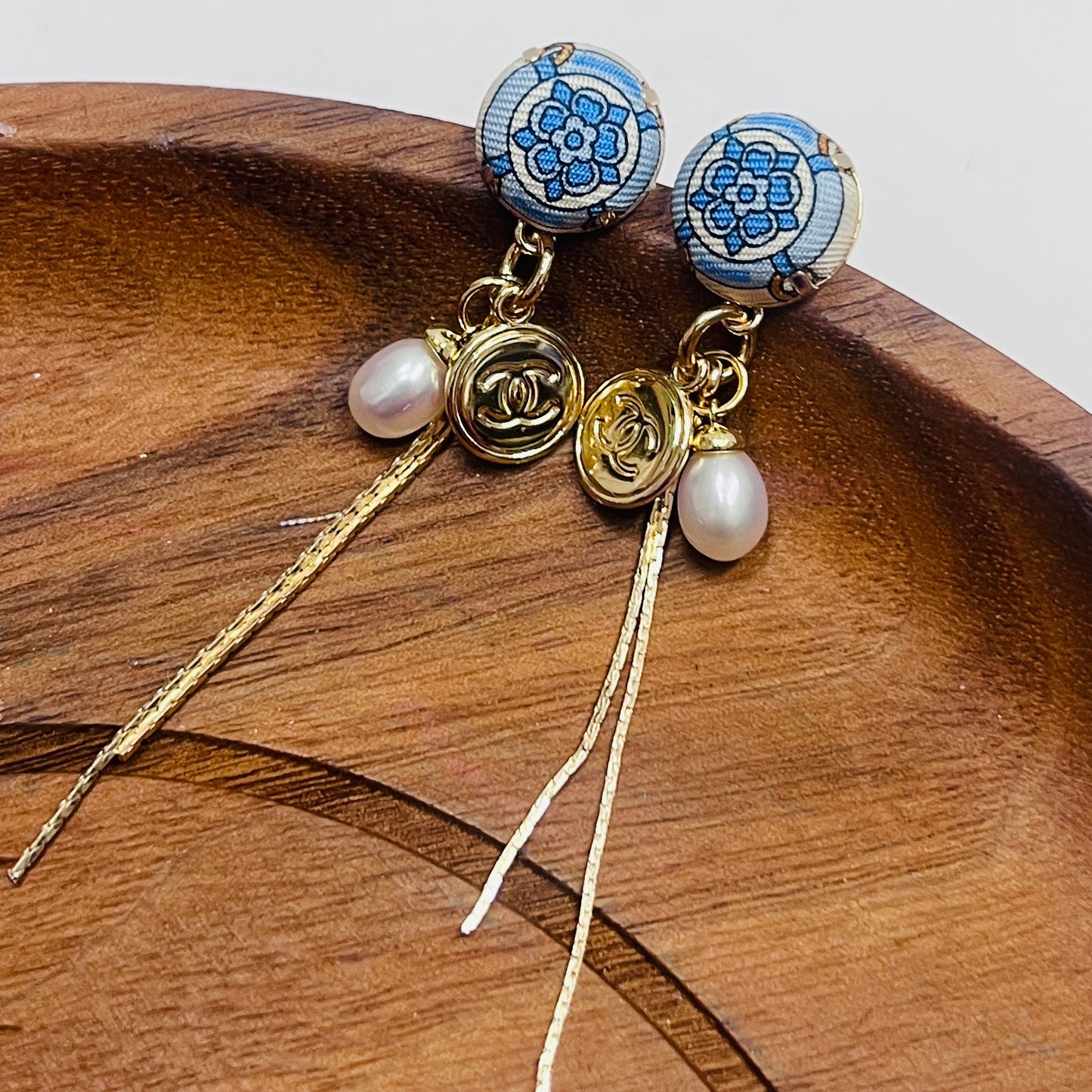 CC- Copen Blue Camellias with CC logo CC0695- earring