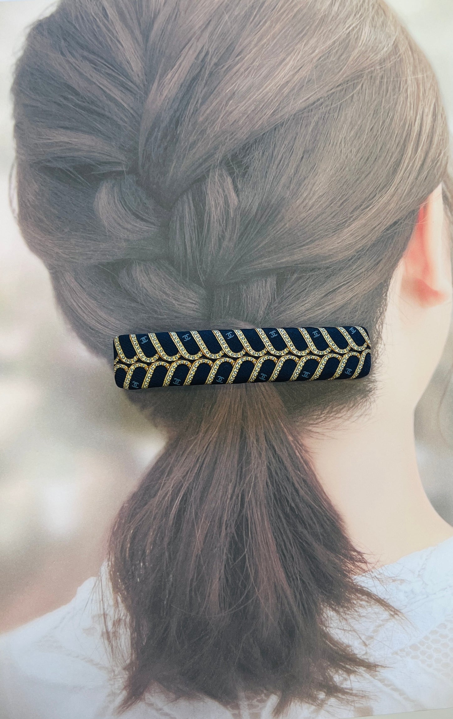 CC- Dark navy & diamond chains - CC071- Hair Clip