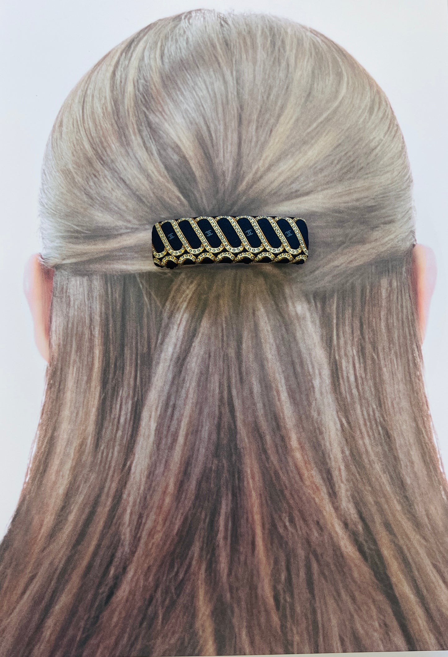 CC- Dark navy & diamond chains - CC071- Hair Clip