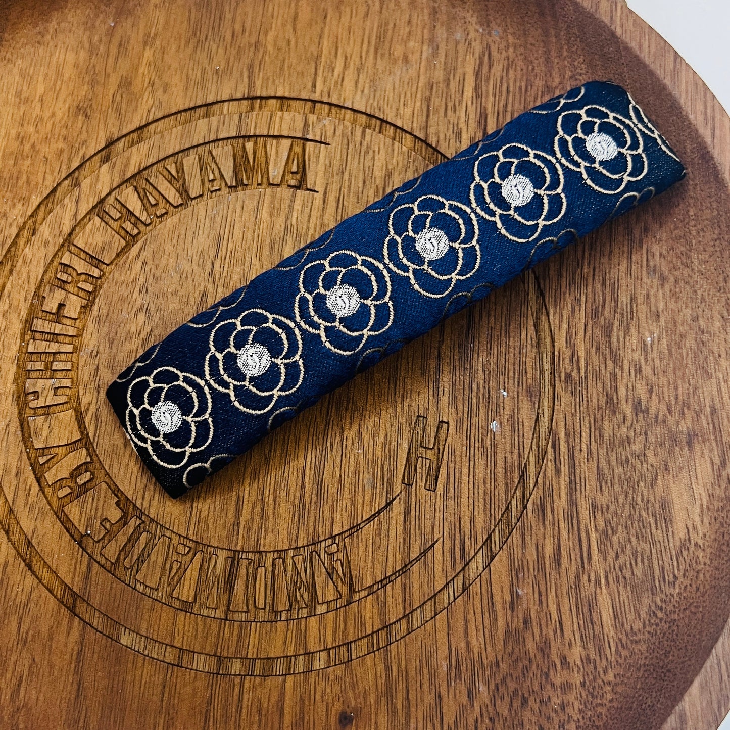 CC- CC0081- Navy & Rose Gold camellia with CC logo- clip