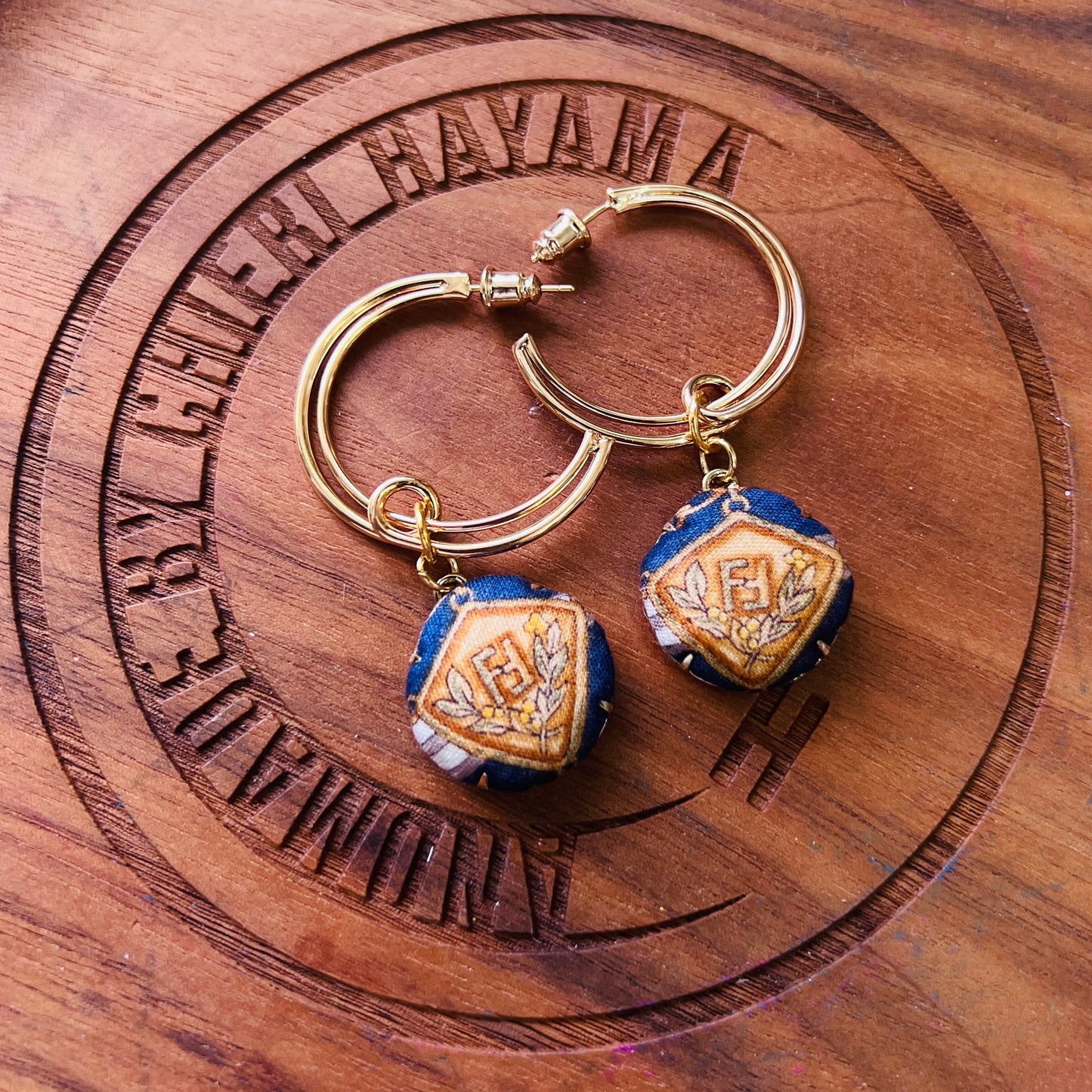 FF- navy & gold FF cotton scarf- earring
