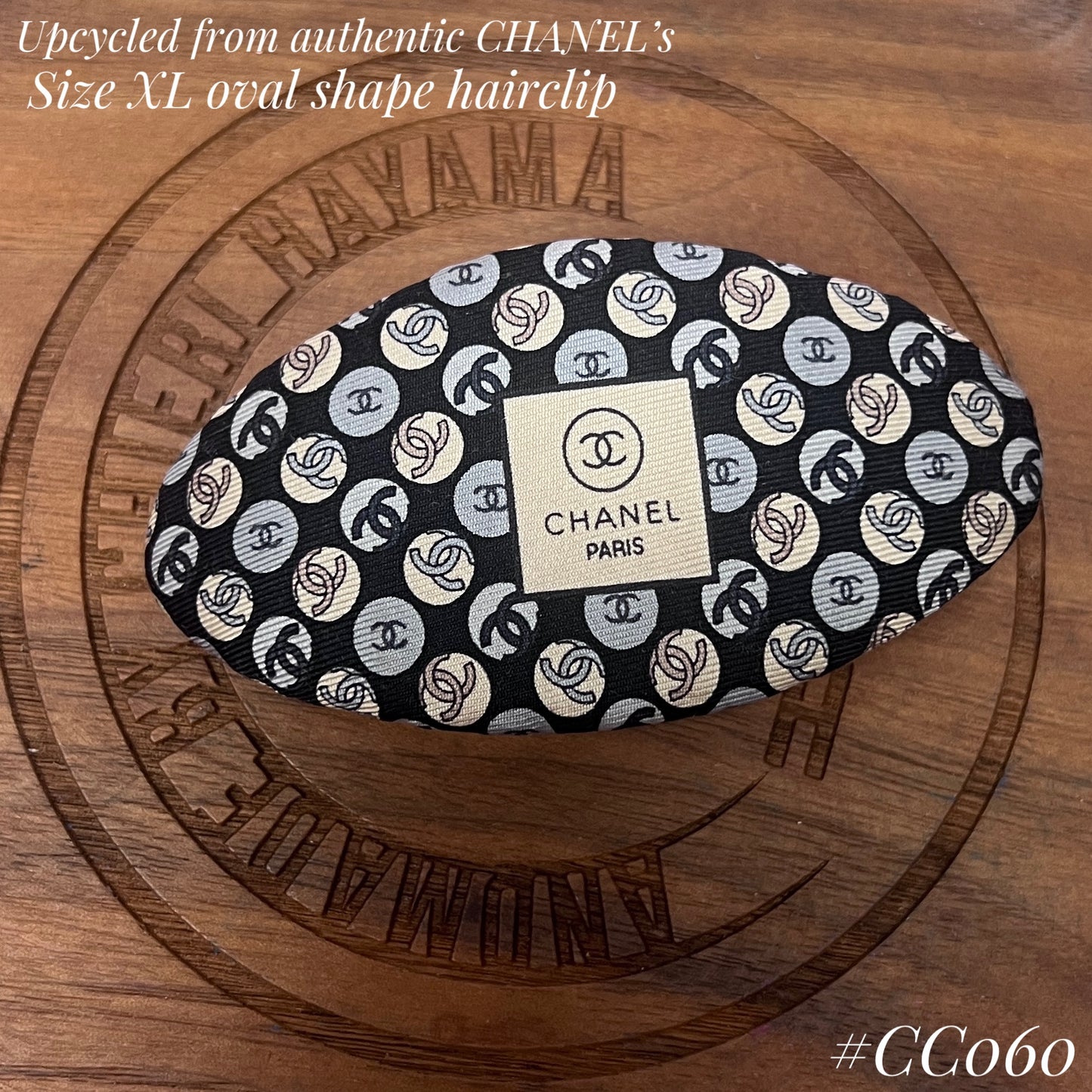 CC- Black, grey & Beige with CC logo bubble-CC060- hairclip
