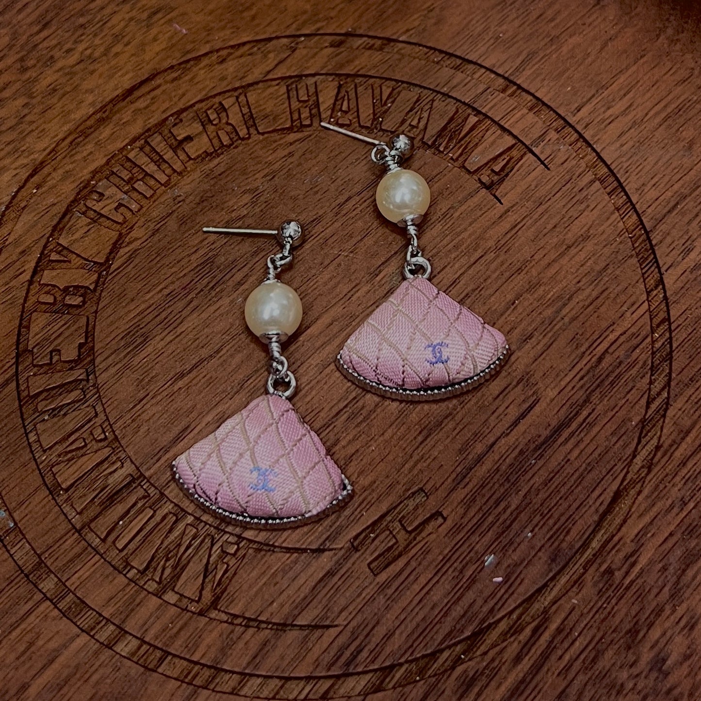 CC- Pink & lavender with CC logo- CC075- earring