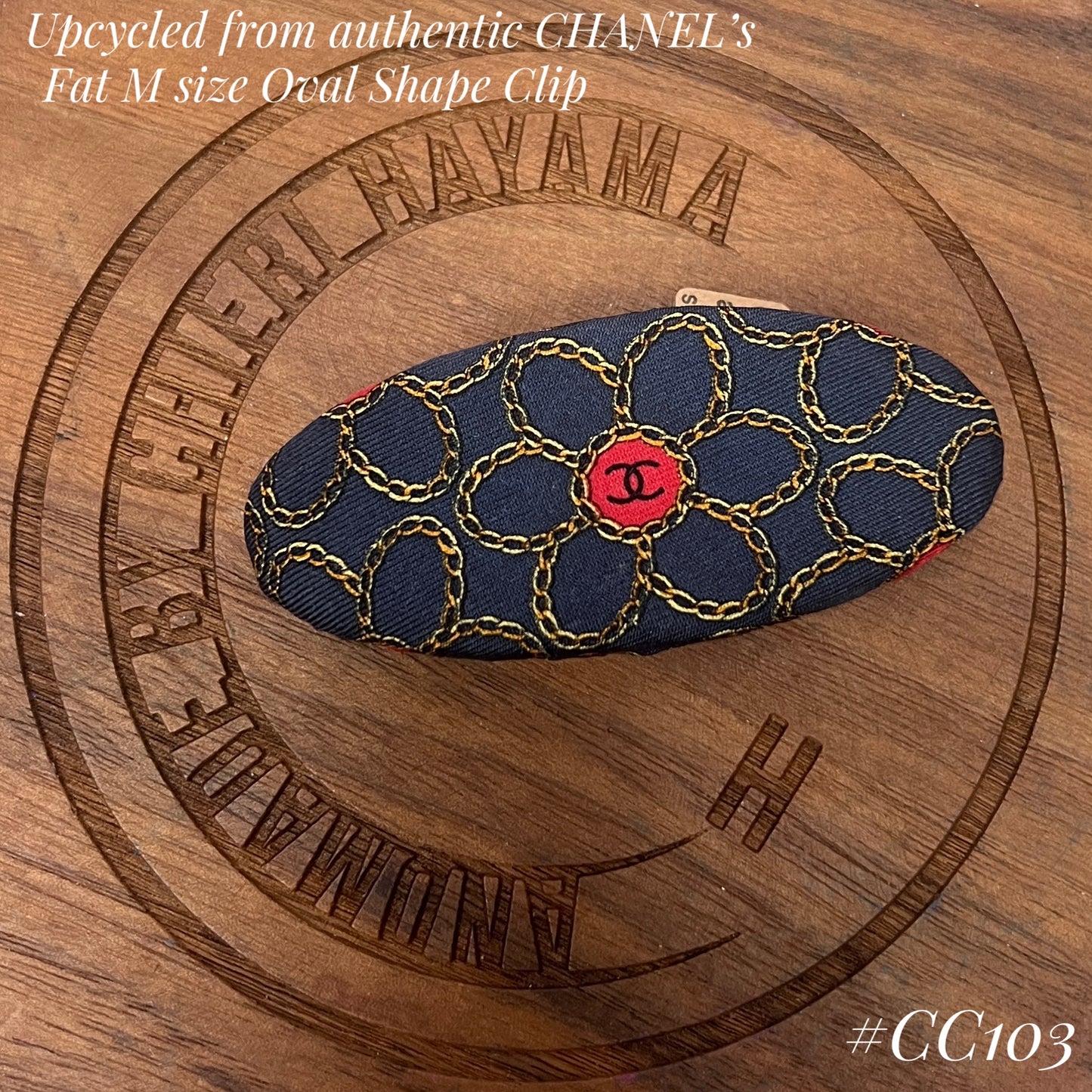CC- Navy blue flower in gold chains-CC103- hairclip