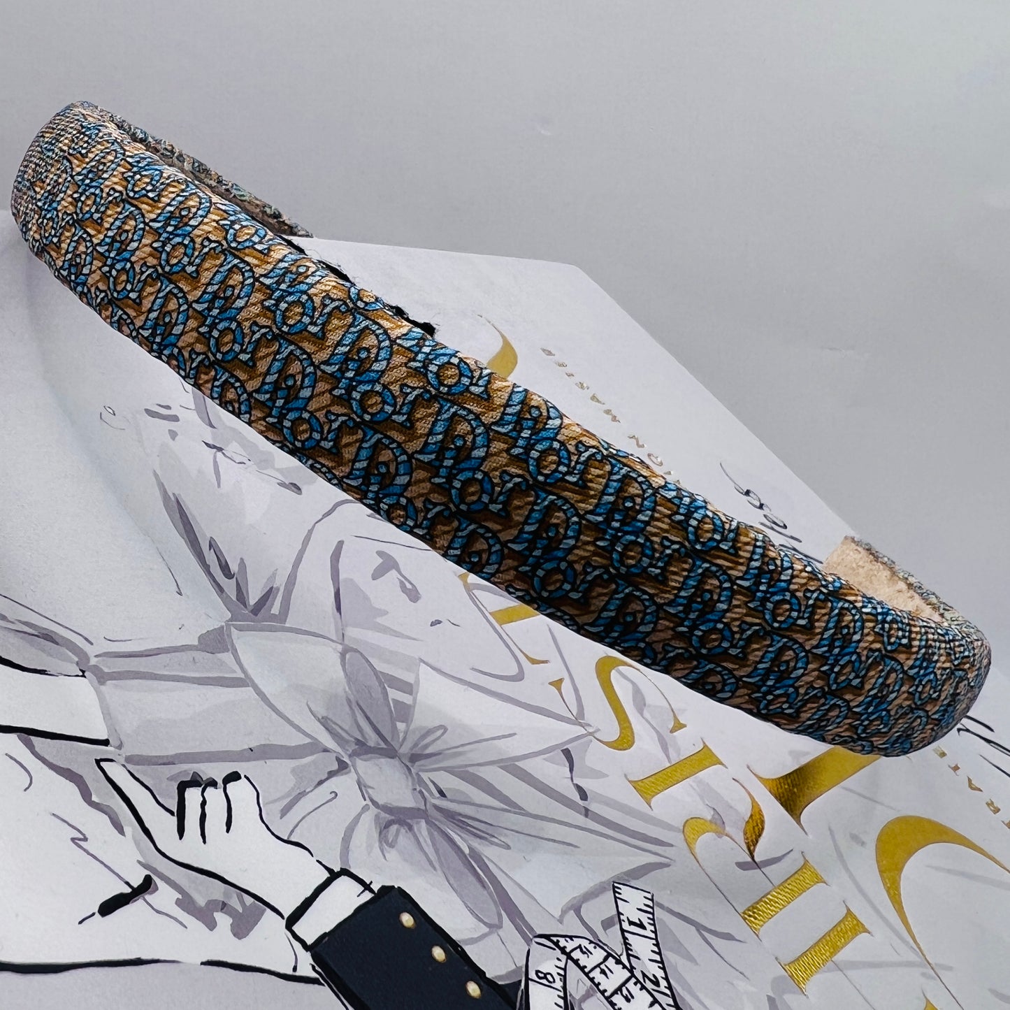 D-D logo beige & blue monogram headband