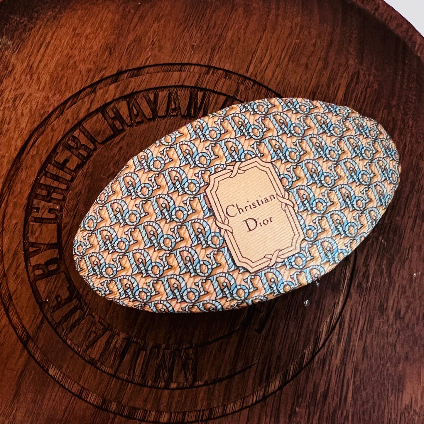 D-D011 beige & dusty blue monogram- Hairclip