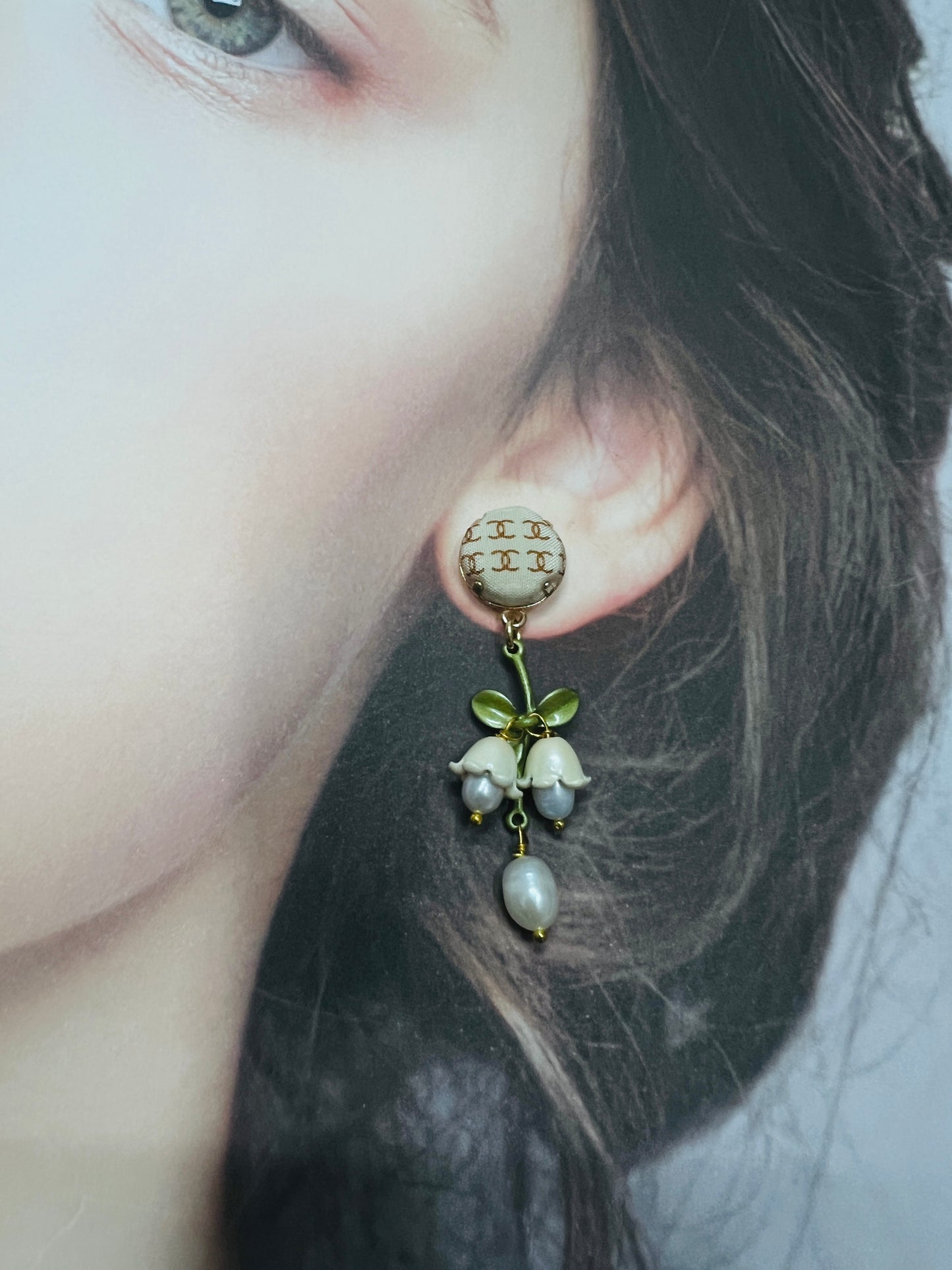 CC- Beige & ruby CC monogram- CC0030 - lily of the valley earring