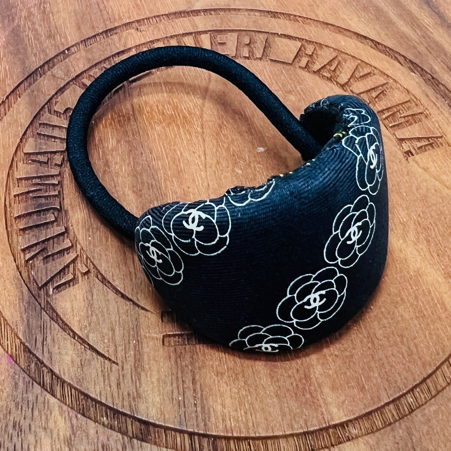 CC- Black & White Camellias with CC logo CC039-arch shape Hairband