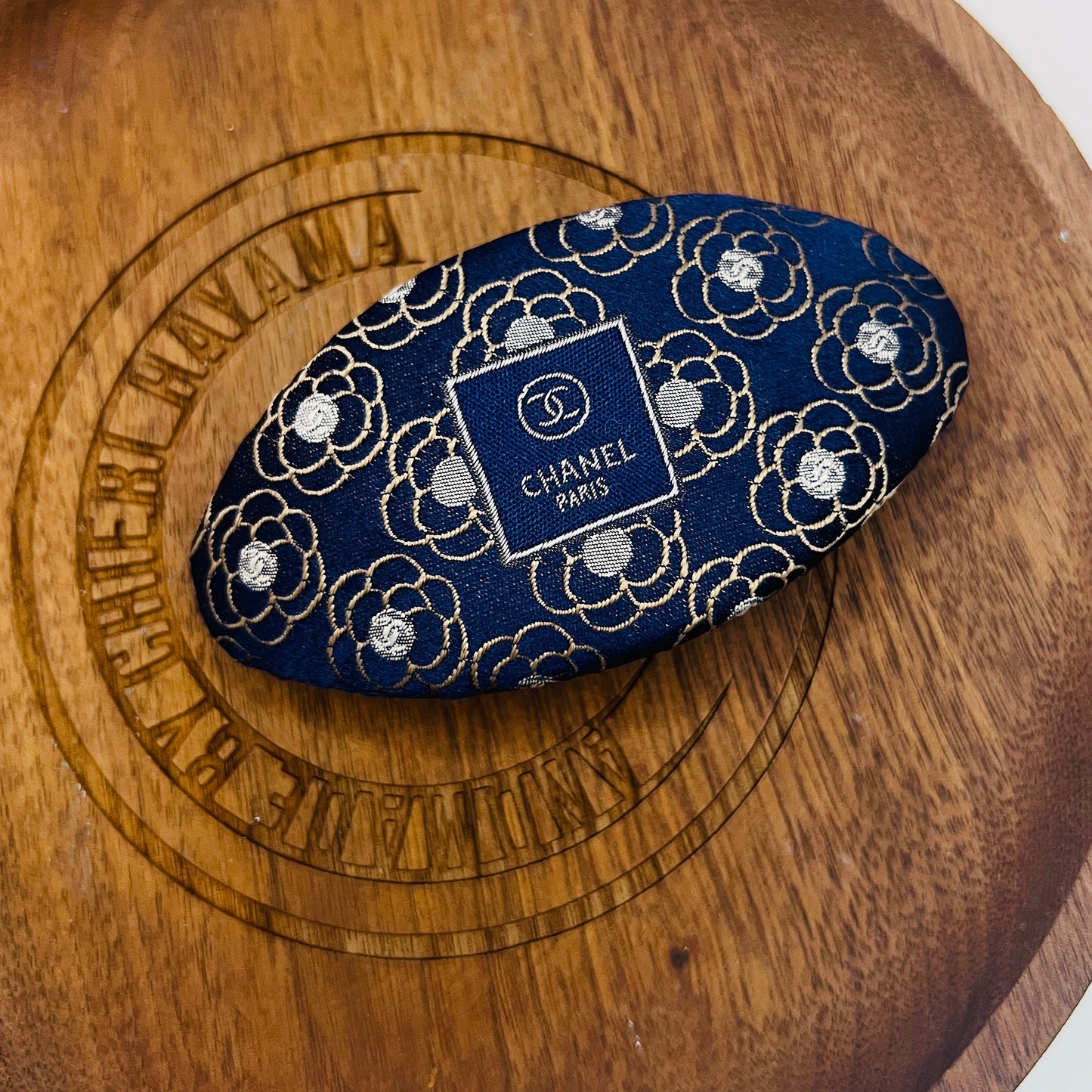 CC- CC0081- Navy & Rose Gold camellia with CC logo- clip