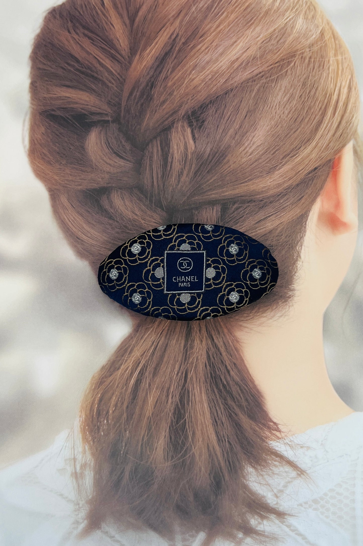CC- CC0081- Navy & Rose Gold camellia with CC logo- clip