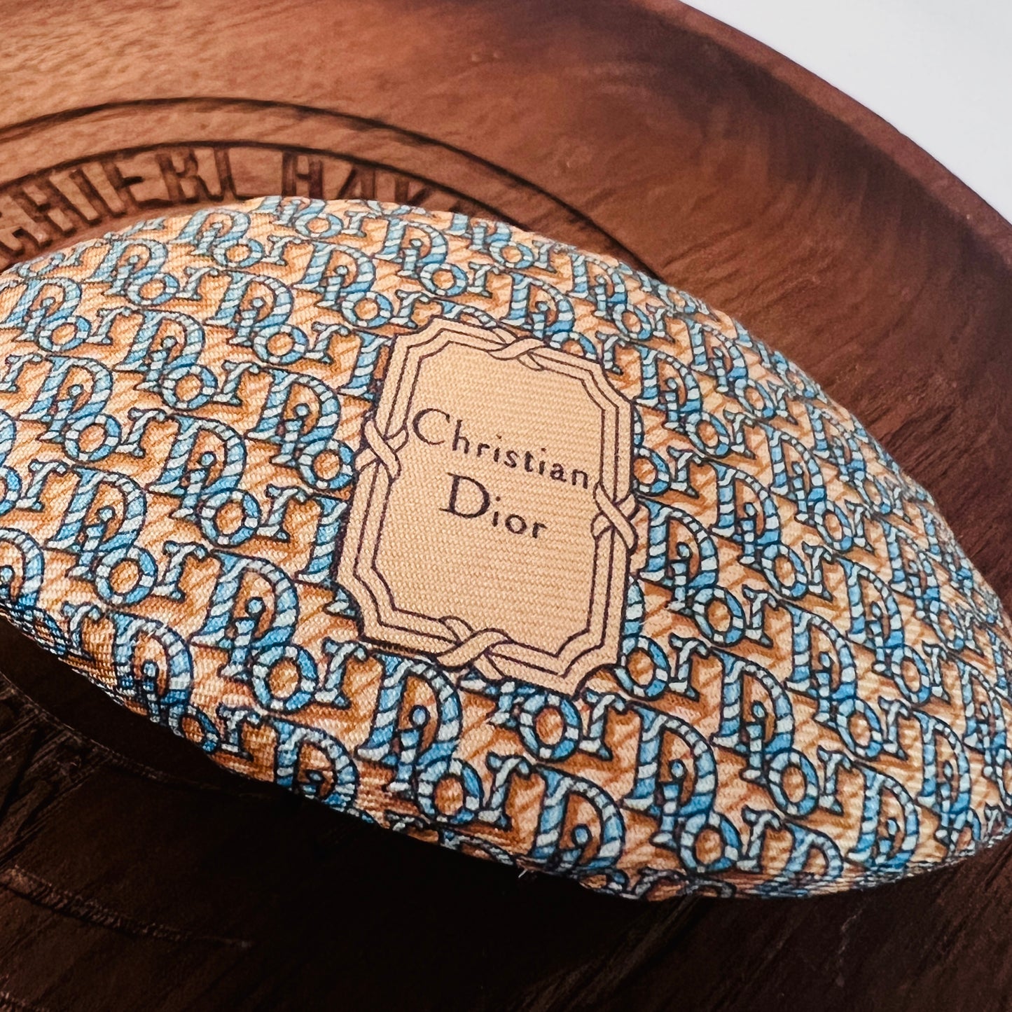 D-D011 beige & dusty blue monogram- Hairclip