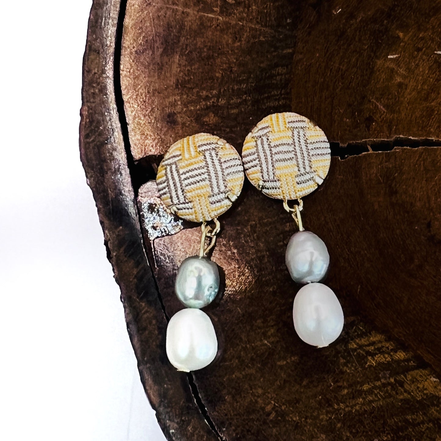 H-H0023- yellow & grey H - drop earring