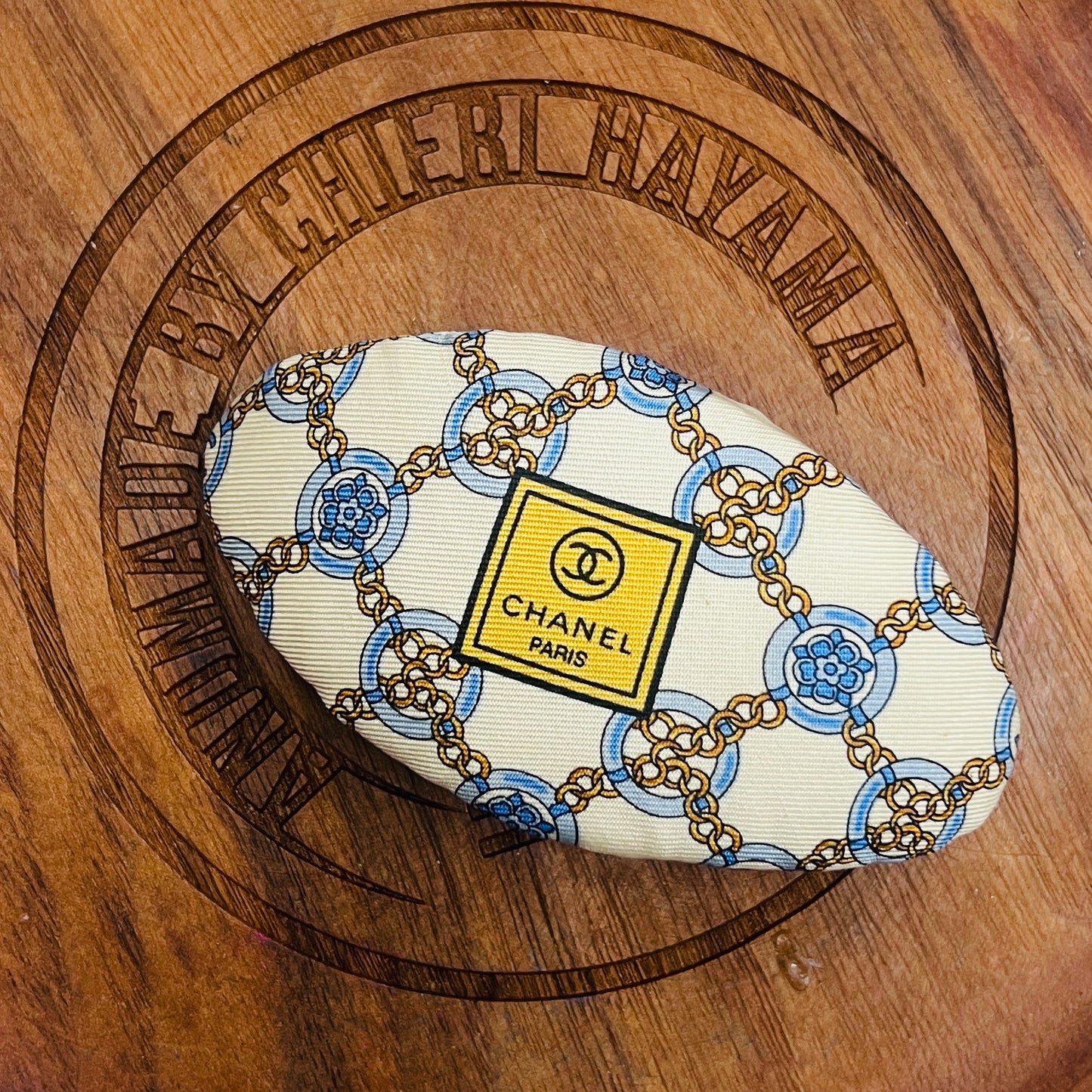 CC- Copen Blue Camellias with CC logo CC0695- hairclip