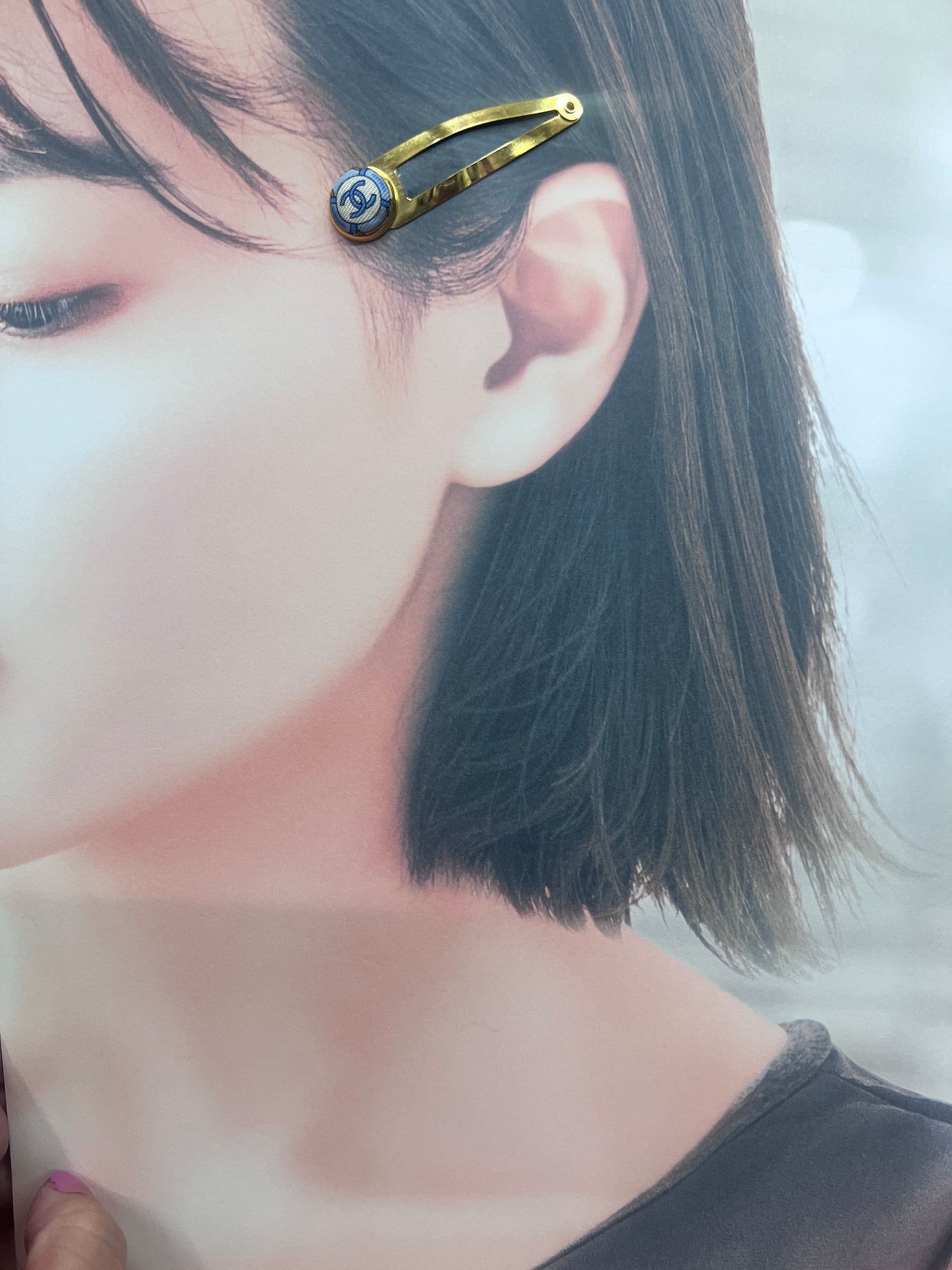 CC- Copen Blue Camellias with CC logo CC0695- hairclip