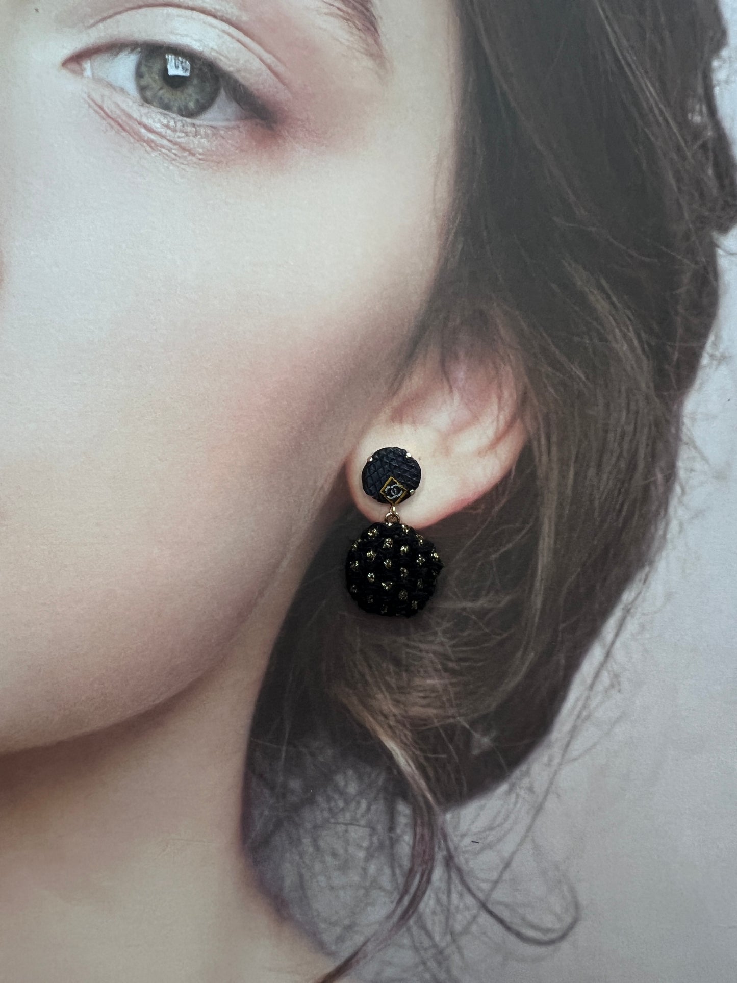 CC- Vintage black & Gold Dot + Linton Tweeds-CC010 - earrings