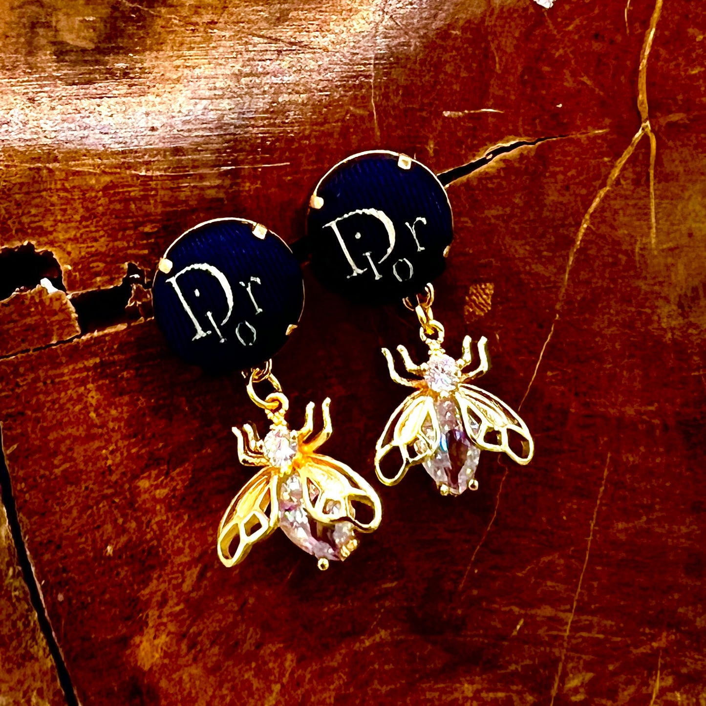 D-Drop earring- navy